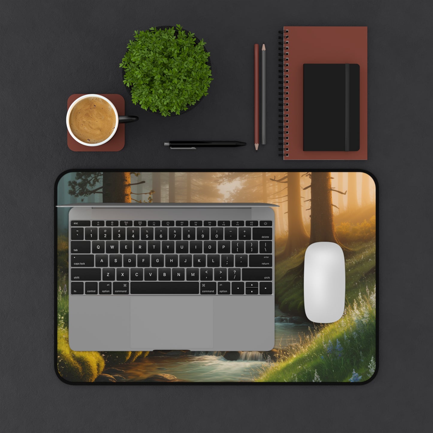 Desk Mat Mouse Pad with Forest Stream Design Nature Decor Office Decoration Stream Home Decor
