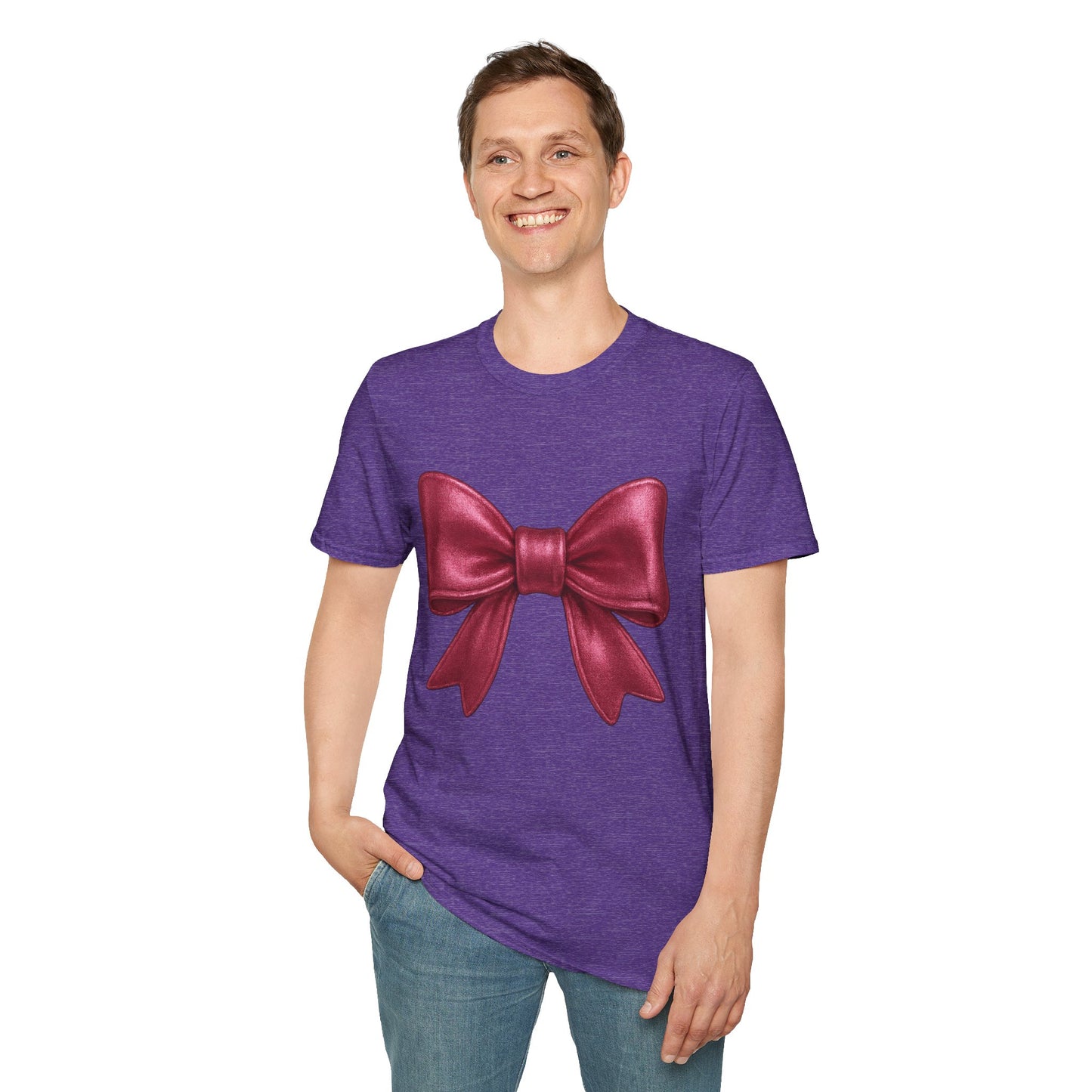 Metallic Burgundy Bow T-Shirt π | Elegant Cute Graphic Tee | Unisex Softstyle Shirt | Gift for Her, Aesthetic Outfit, Celebration Wear