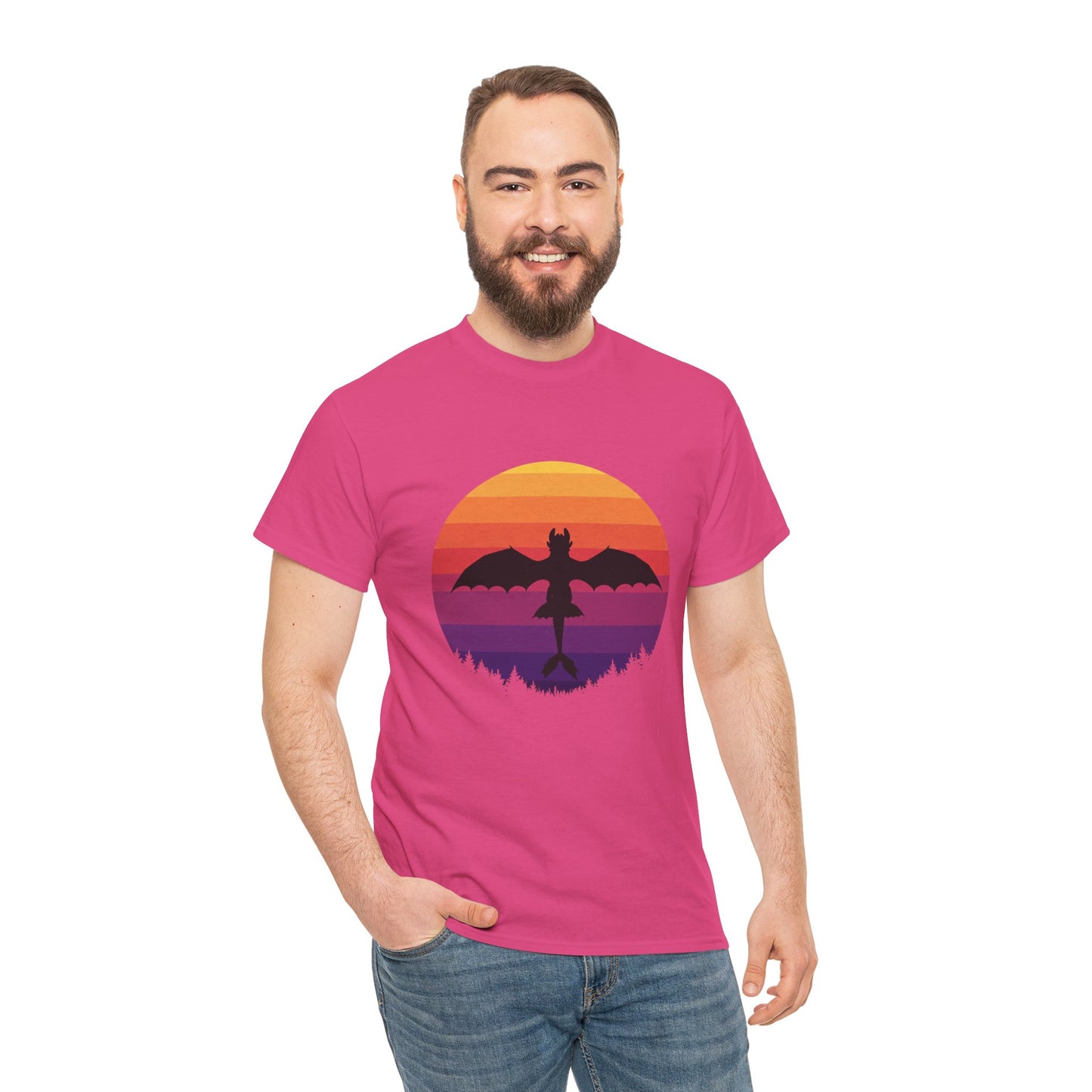 Night Dragon Sunset T-Shirt | Retro Dragon Silhouette Tee | Fantasy Dragon Shirt | Unisex Graphic Tee | Gift for Dragon Lovers