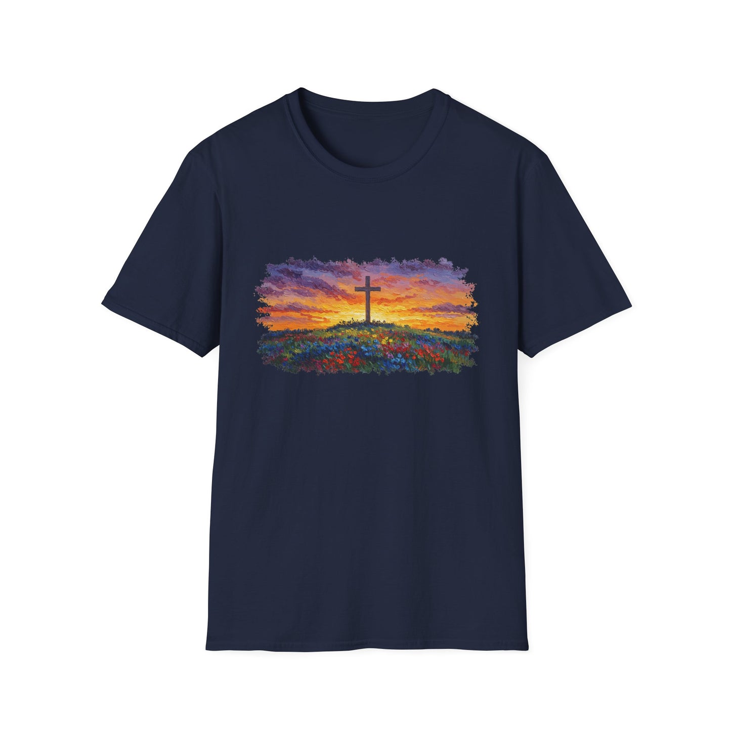 Van Gogh-Style Cross Sunset T-Shirt | Christian Faith Tee, Impressionist Nature Cross Shirt, Sunset Religious Art, Faith & Landscape Gift