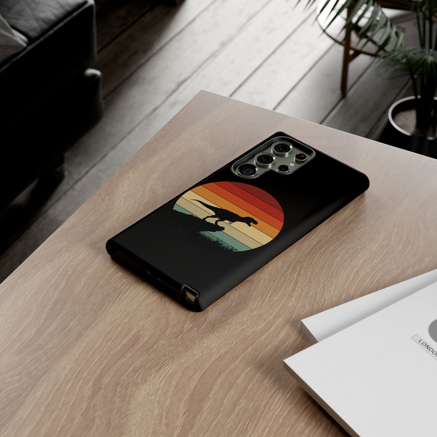 Retro Sunset Dinosaur Samsung Case | T-Rex Silhouette Vintage Gradient Cover for Galaxy S25/S24/S23 Series Dinosaur Phone Case