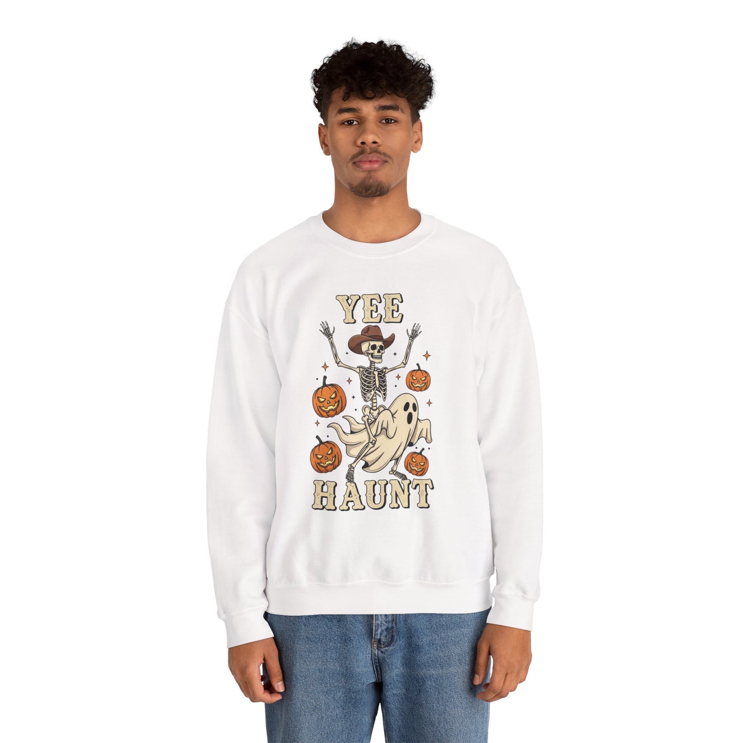 Yee Haunt Sweatshirt, Skeleton Ghost Pullover, Funny Halloween Crewneck, Spooky Pumpkin Ghost Tee, Haunting Night Graphic Sweatshirt