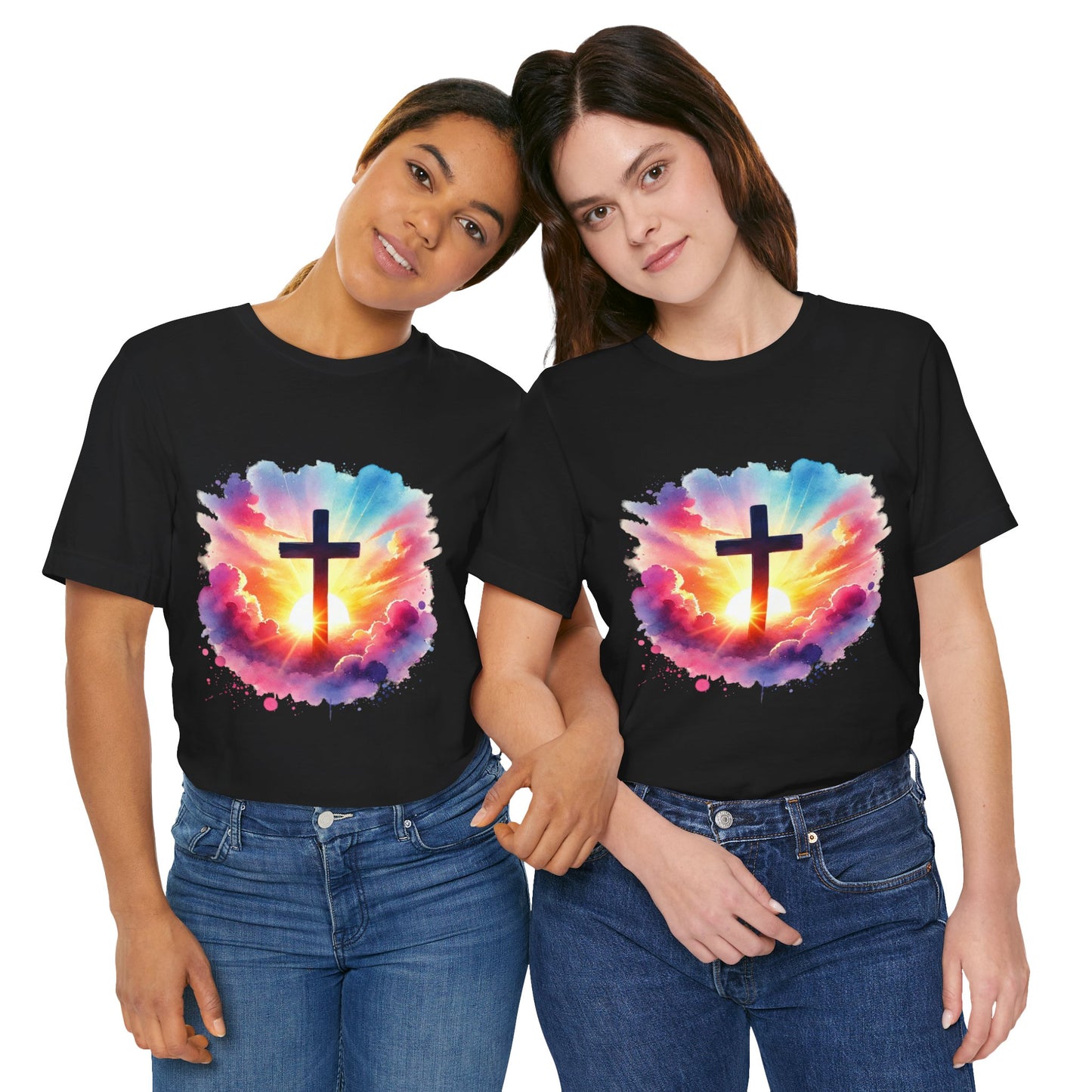 Faith Cross Sunburst Christian Tee | Inspirational Christian T-Shirt | Colorful Sunrise Cross Shirt | Faith Gifts for Women Men