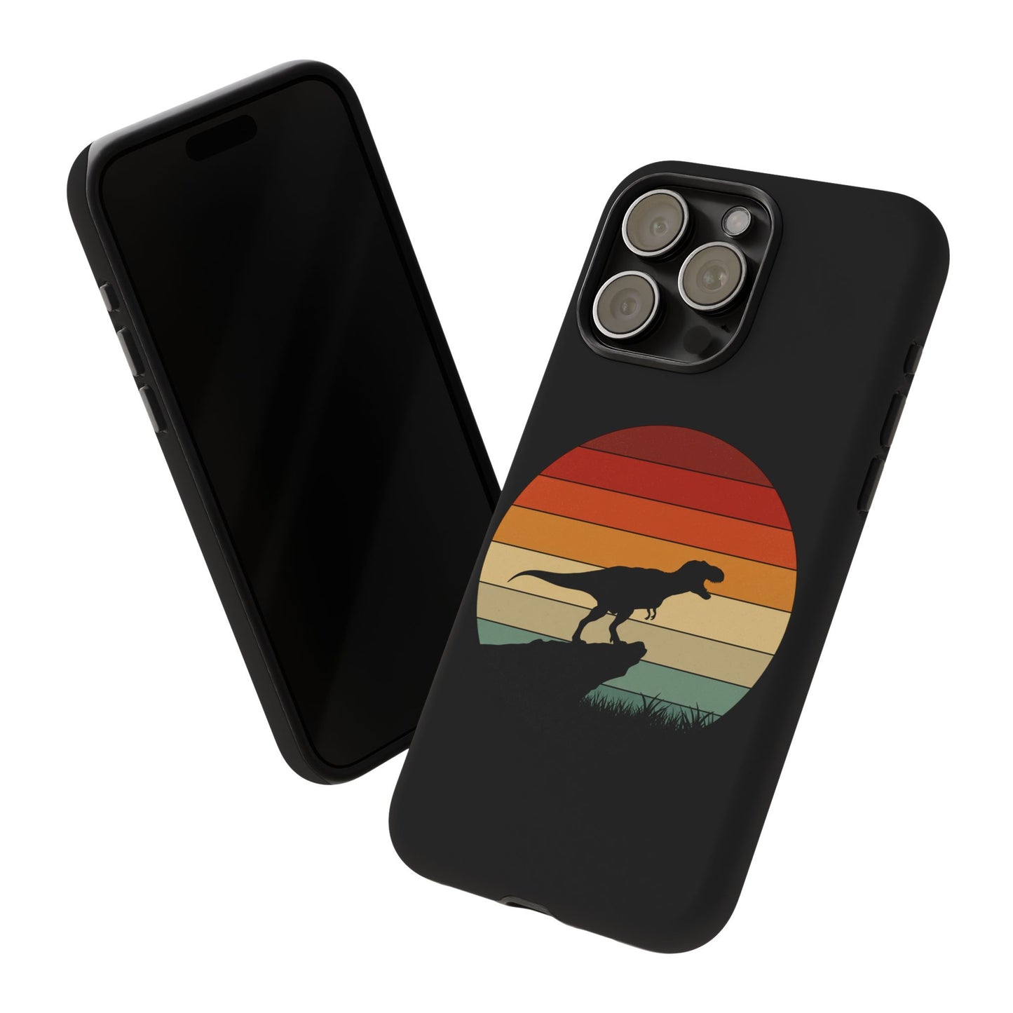 Retro Sunset Dinosaur iPhone Case | T‑Rex Silhouette Vintage Phone Cover for iPhone 14/15/16 Pro | Aesthetic Dinosaur Gift