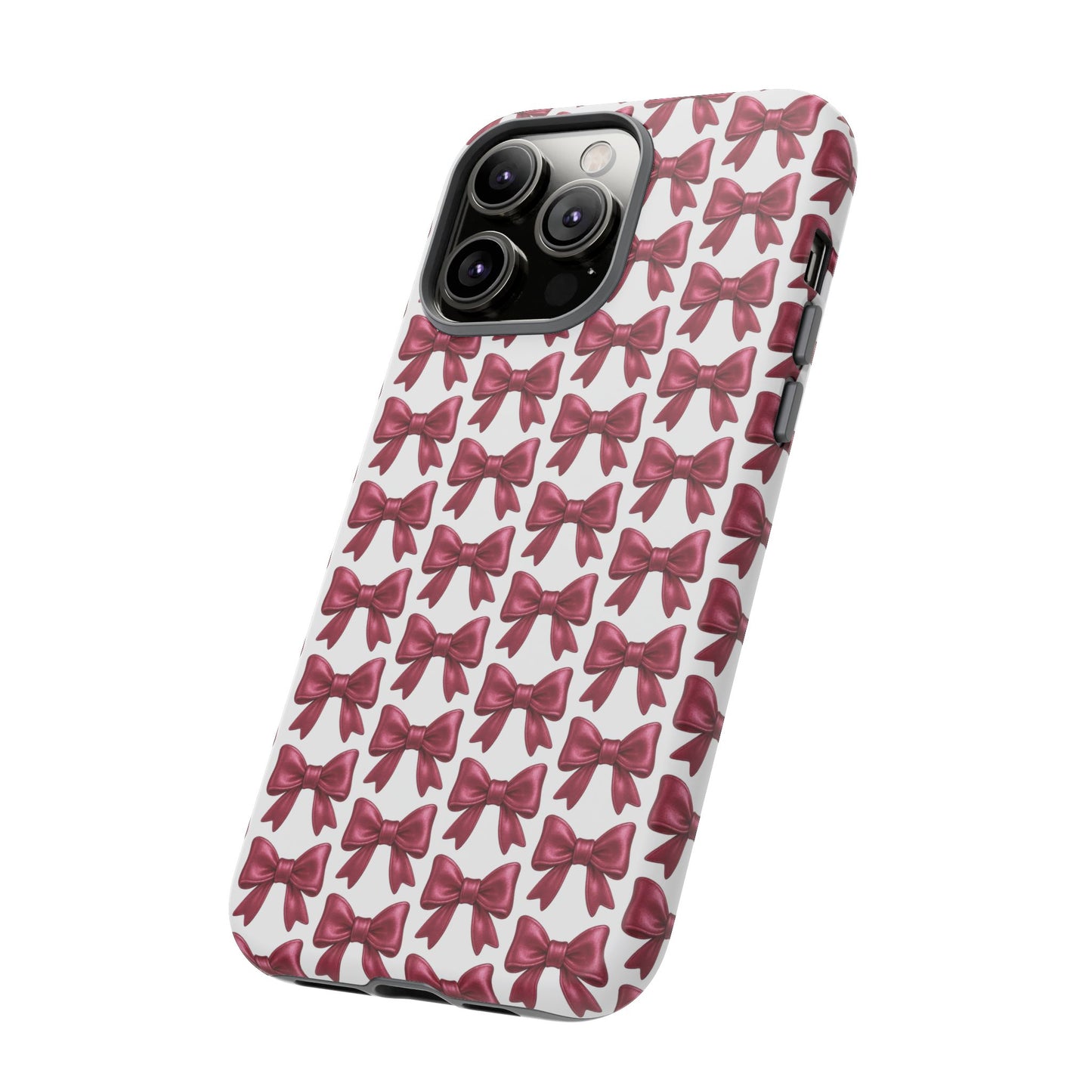Coquette Bow iPhone Case - Burgundy Ribbon Pattern Phone Cover, Girly Aesthetic Accessory, Cute Gift for Her