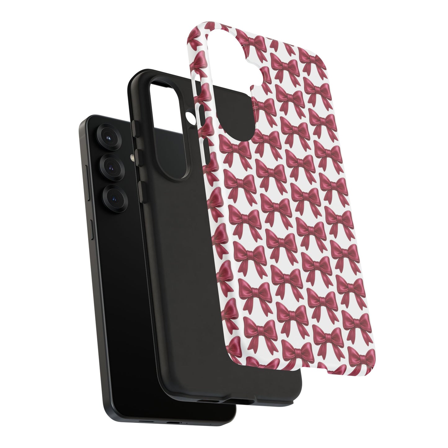 Coquette Samsung Case - Burgundy Bow Pattern Phone Cover, Girly Soft Aesthetic Gift, Cute Galaxy Case for Her