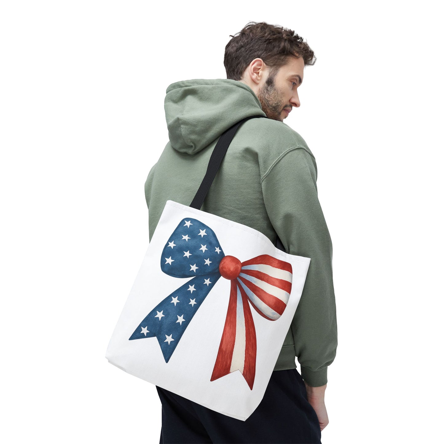 Patriotic Bow Tote Bag | 4th of July Reusable Bag | American Flag Tote | USA Stars Stripes Bag | Independence Day Gift | USA Market Bag