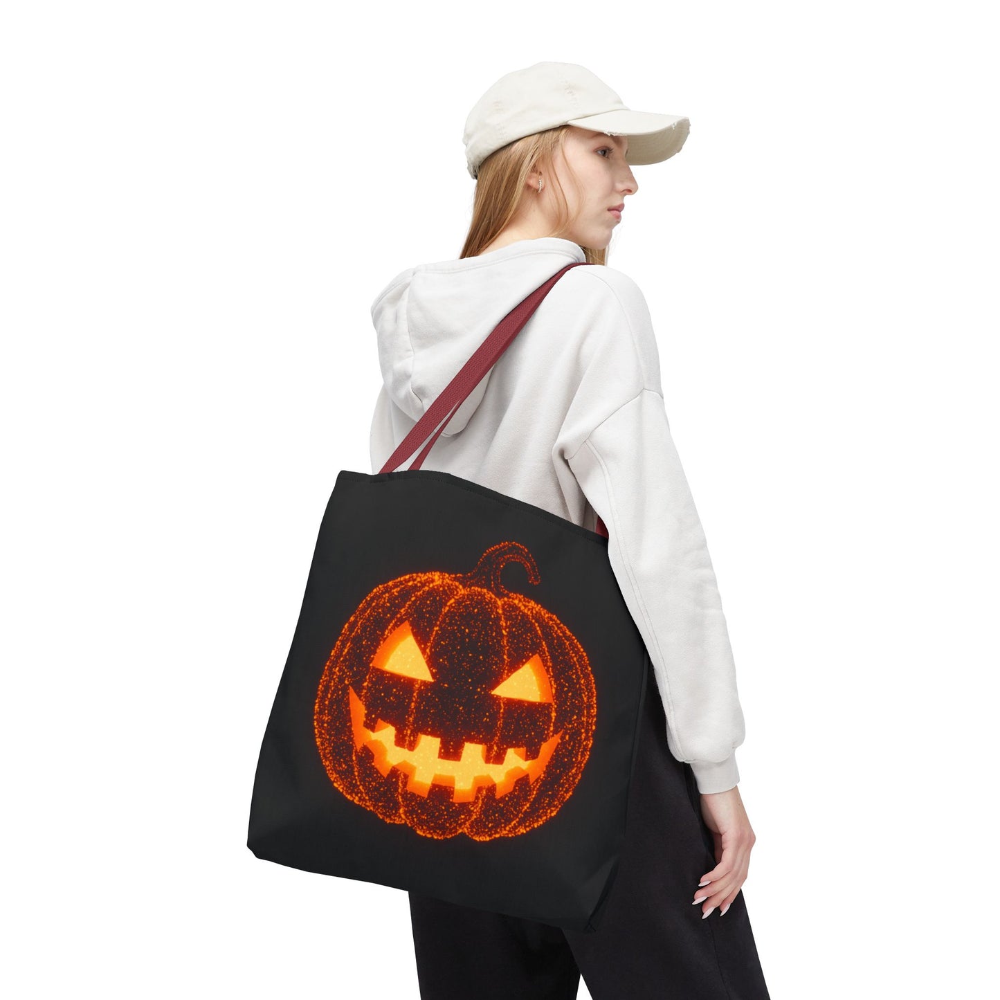 Glowing Pumpkin Tote Bag, Jack O Lantern Halloween Canvas Tote, Spooky Trick Or Treat Bag, Reusable Pumpkin Design Tote, Halloween Gift Bag