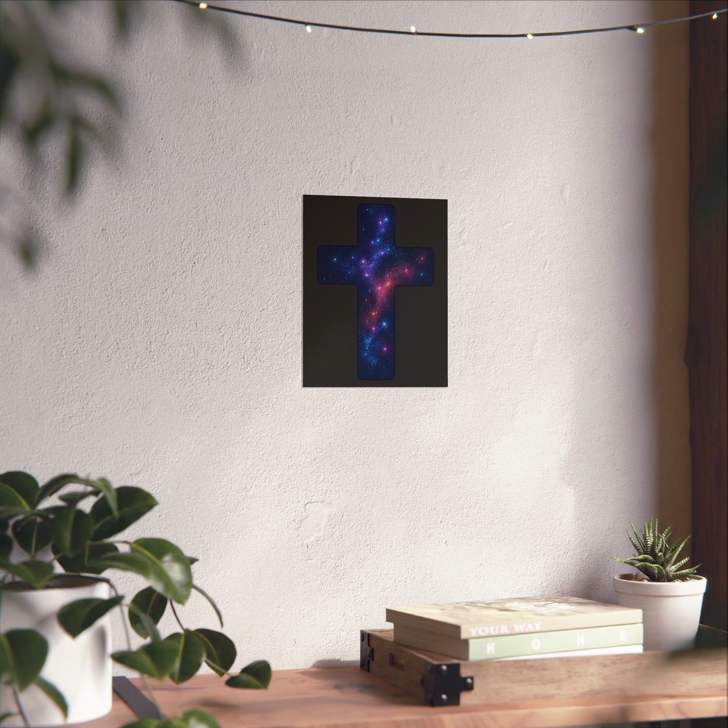 Vertical Poster - Galactic Cross Design Christian Poster Spiritual Decor Religious Art Faith Based Decoration Gift for Believers