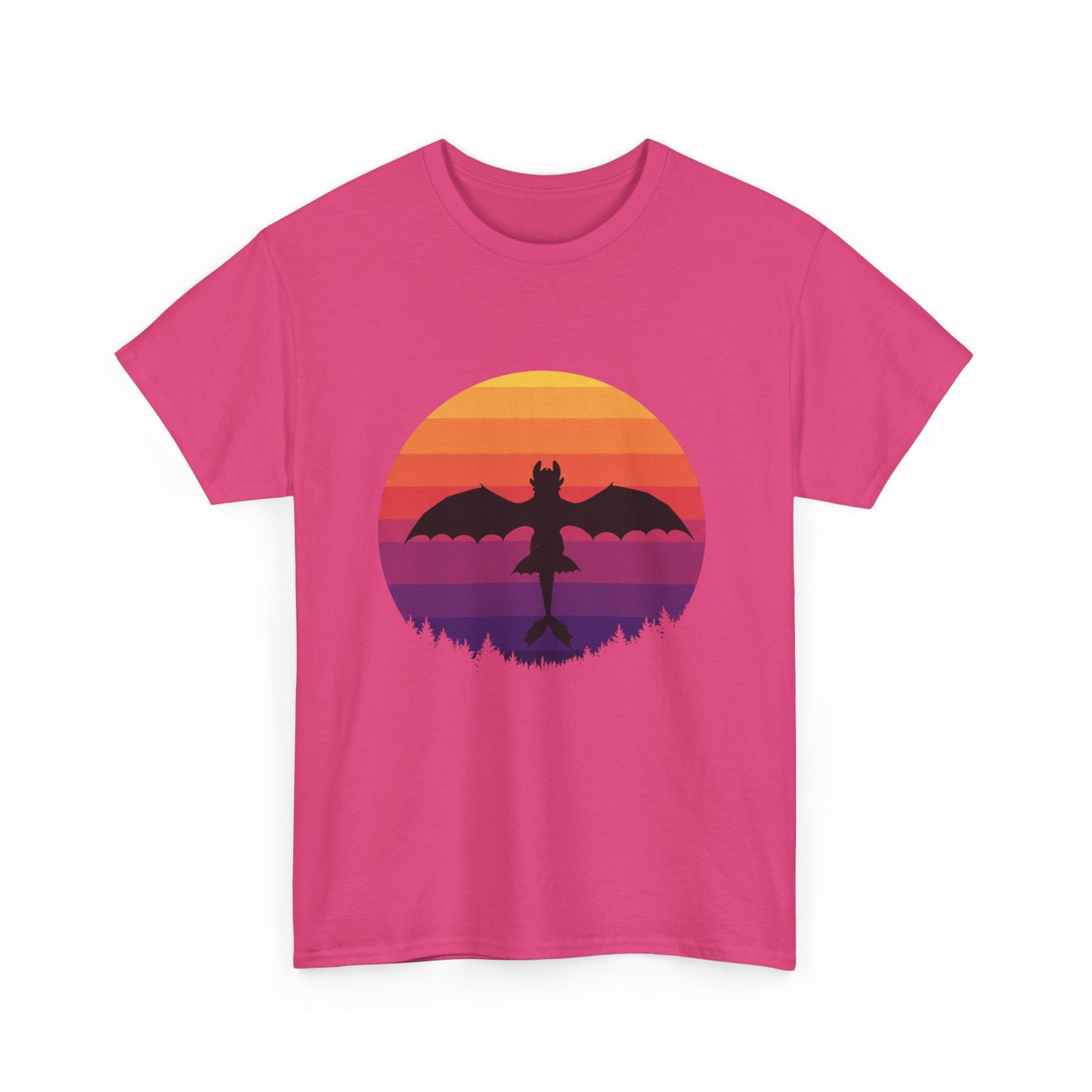 Night Dragon Sunset T-Shirt | Retro Dragon Silhouette Tee | Fantasy Dragon Shirt | Unisex Graphic Tee | Gift for Dragon Lovers