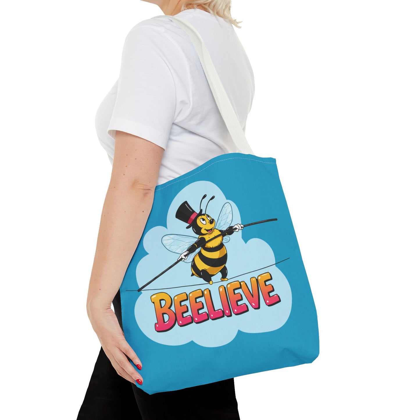 Bee Tote Bag Beelieve Pun Design