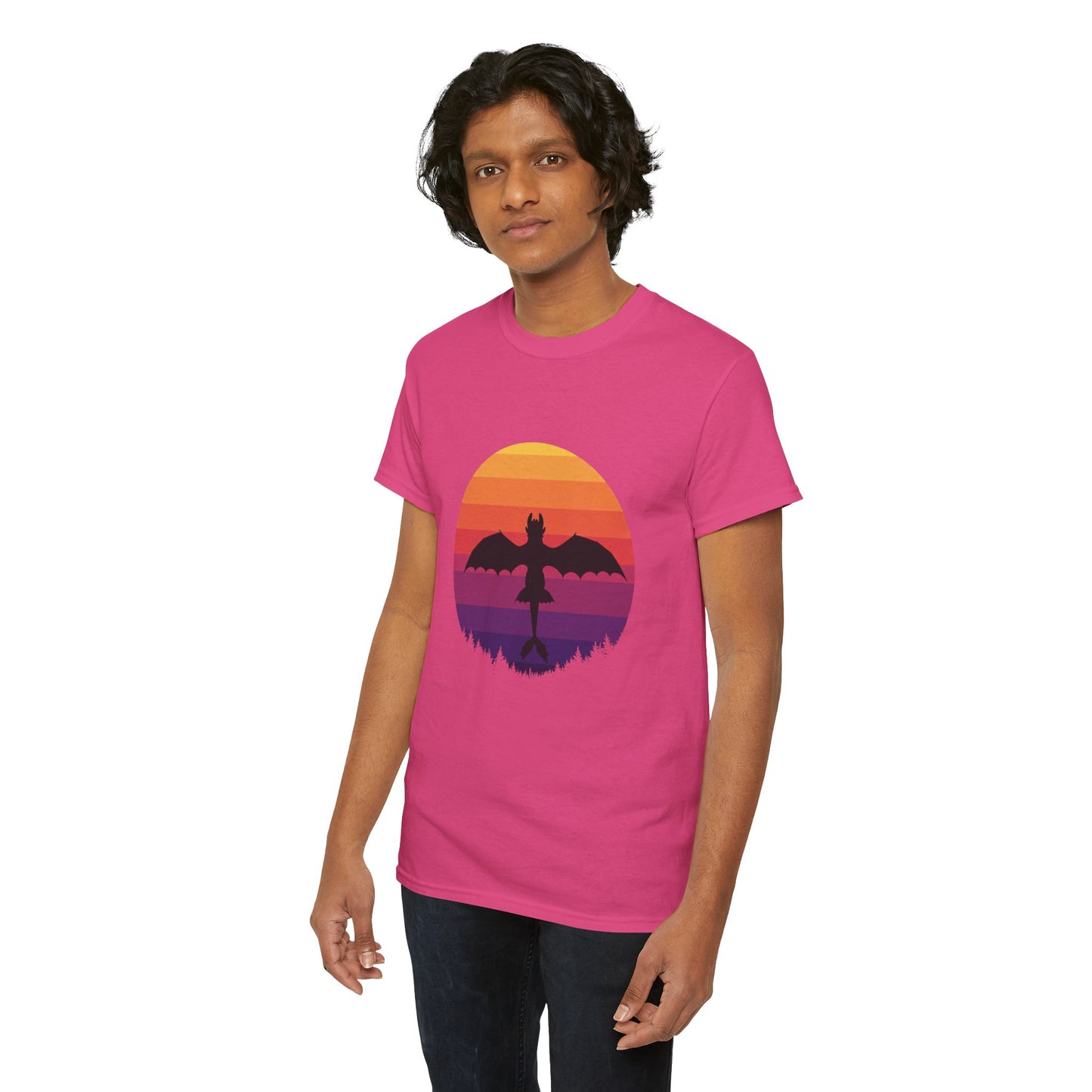 Night Dragon Sunset T-Shirt | Retro Dragon Silhouette Tee | Fantasy Dragon Shirt | Unisex Graphic Tee | Gift for Dragon Lovers