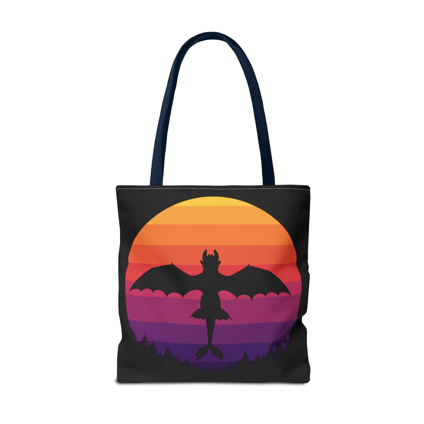 Sunset Dragon Flight Tote Bag, Reusable Eco-Friendly Shoulder Bag With Silhouette Design, Aesthetic Black Tote For Everyday Use And Gifts