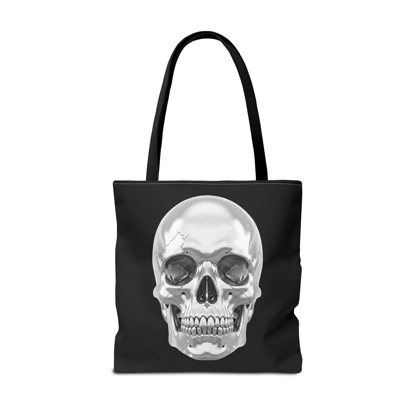 Chrome Skull Tote Bag, Gothic Halloween Canvas Tote, Metallic Skull Design Bag, Spooky Season Accessory, Skull Gift Tote For Horror Fans