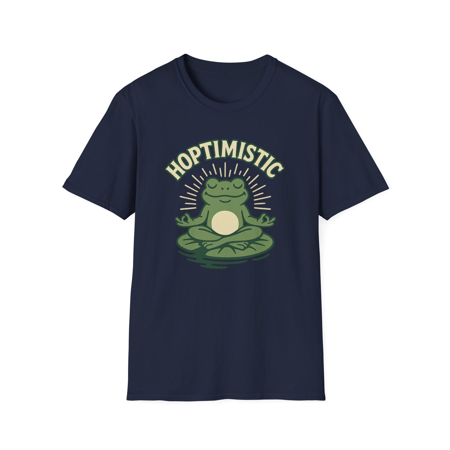 HOPTIMISTIC Relaxed Zen Frog T-Shirt • Cute Animal Graphic Tee • Mindful Yoga Frog Humor • Unisex Gift • Nature Lover Shirt