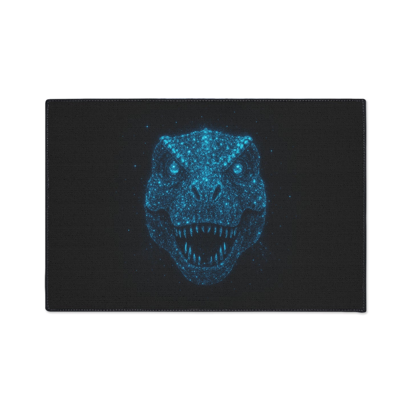 Bioluminescent-Style T-Rex Doormat – Neon Blue Dinosaur Skull Rug, Bold Dinosaur Door Mat, Non-Slip Entryway Rug, Unique Gift for Dino Lovers