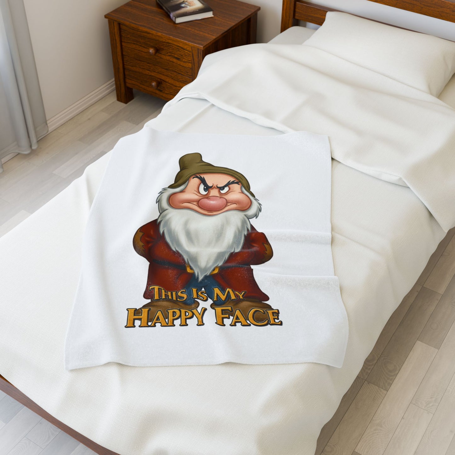 Funny Velveteen Plush Blanket with a Grumpy Dwarf - "This is My Happy Face"