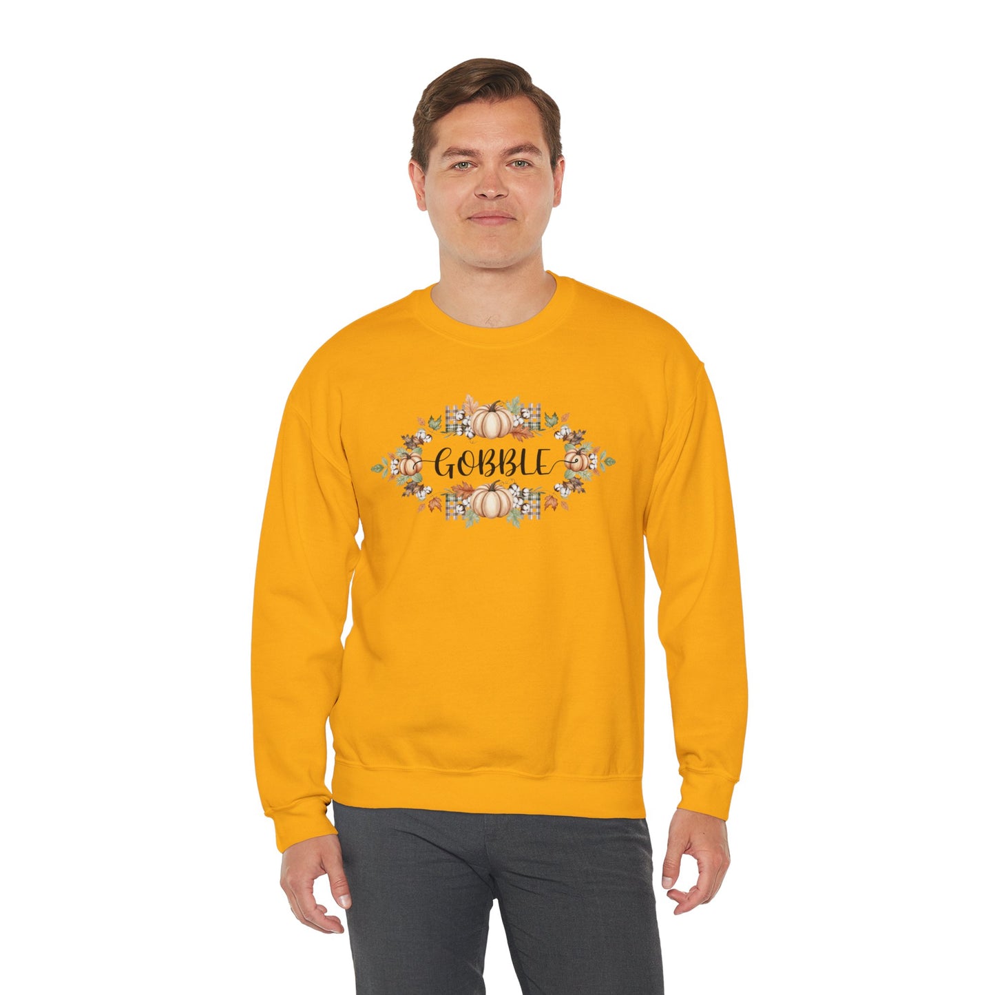 Gobble Thanksgiving Sweatshirt, Rustic Fall Turkey Crewneck, Autumn Pumpkin Floral Pullover, Thanksgiving Outfit Sweater Gift