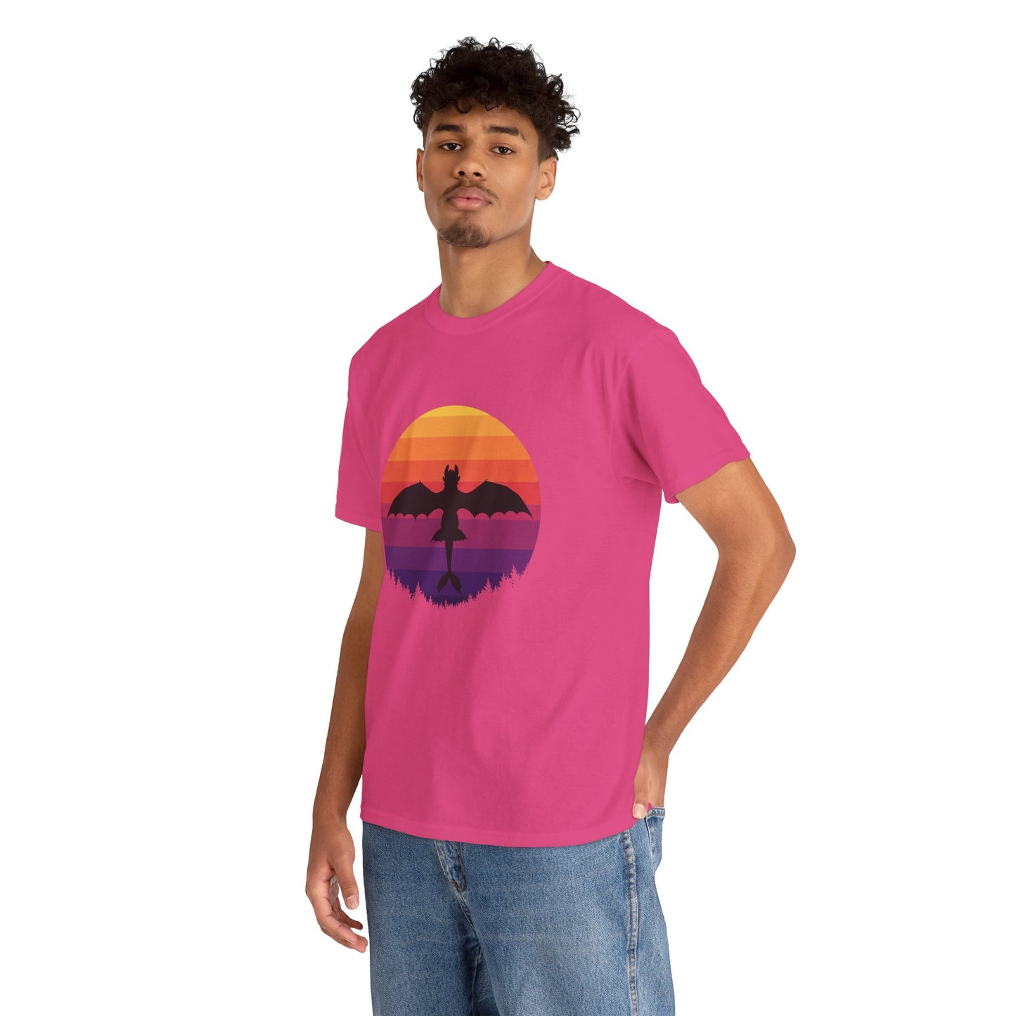 Night Dragon Sunset T-Shirt | Retro Dragon Silhouette Tee | Fantasy Dragon Shirt | Unisex Graphic Tee | Gift for Dragon Lovers