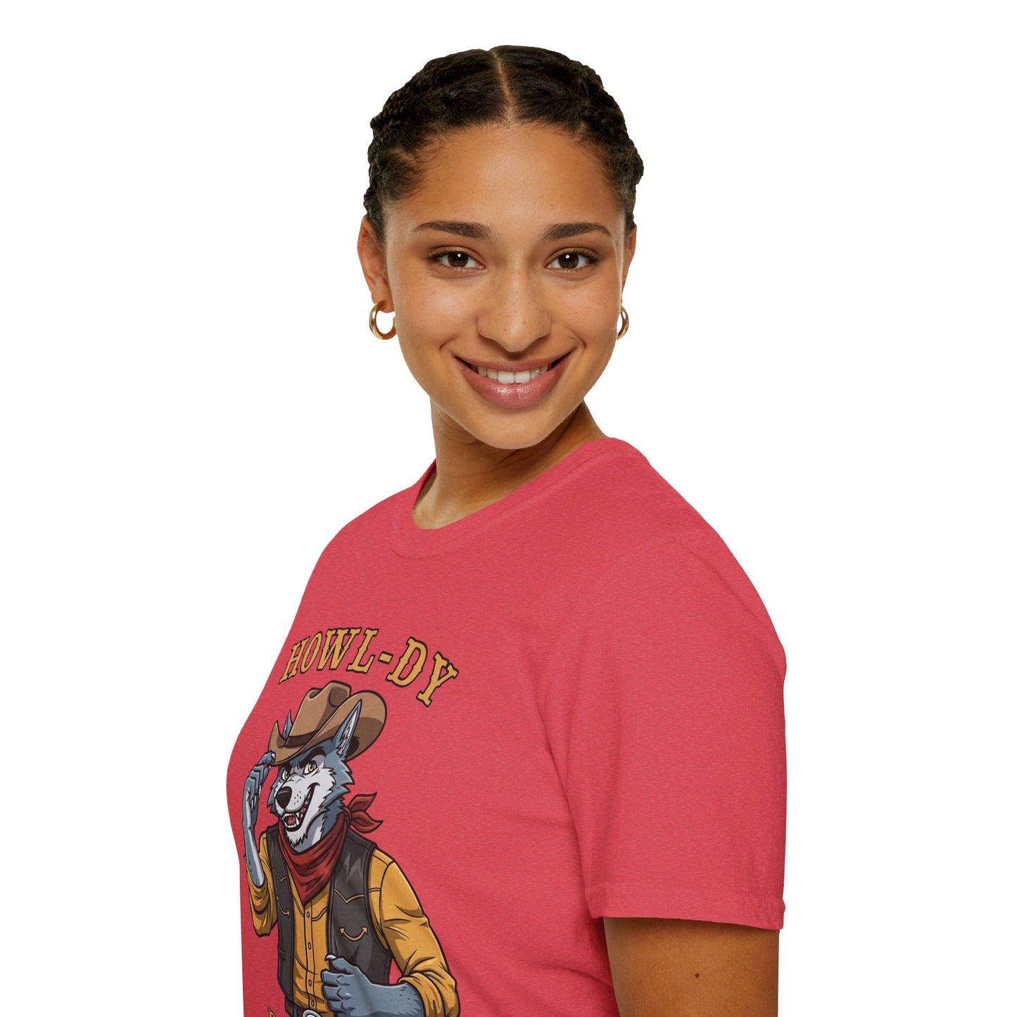 Howl-dy Partner Wolf Cowboy T-Shirt | Western Howling Wolf Graphic Tee, Funny Animal Shirt, Cowboy Gifts, Rustic Country Tee
