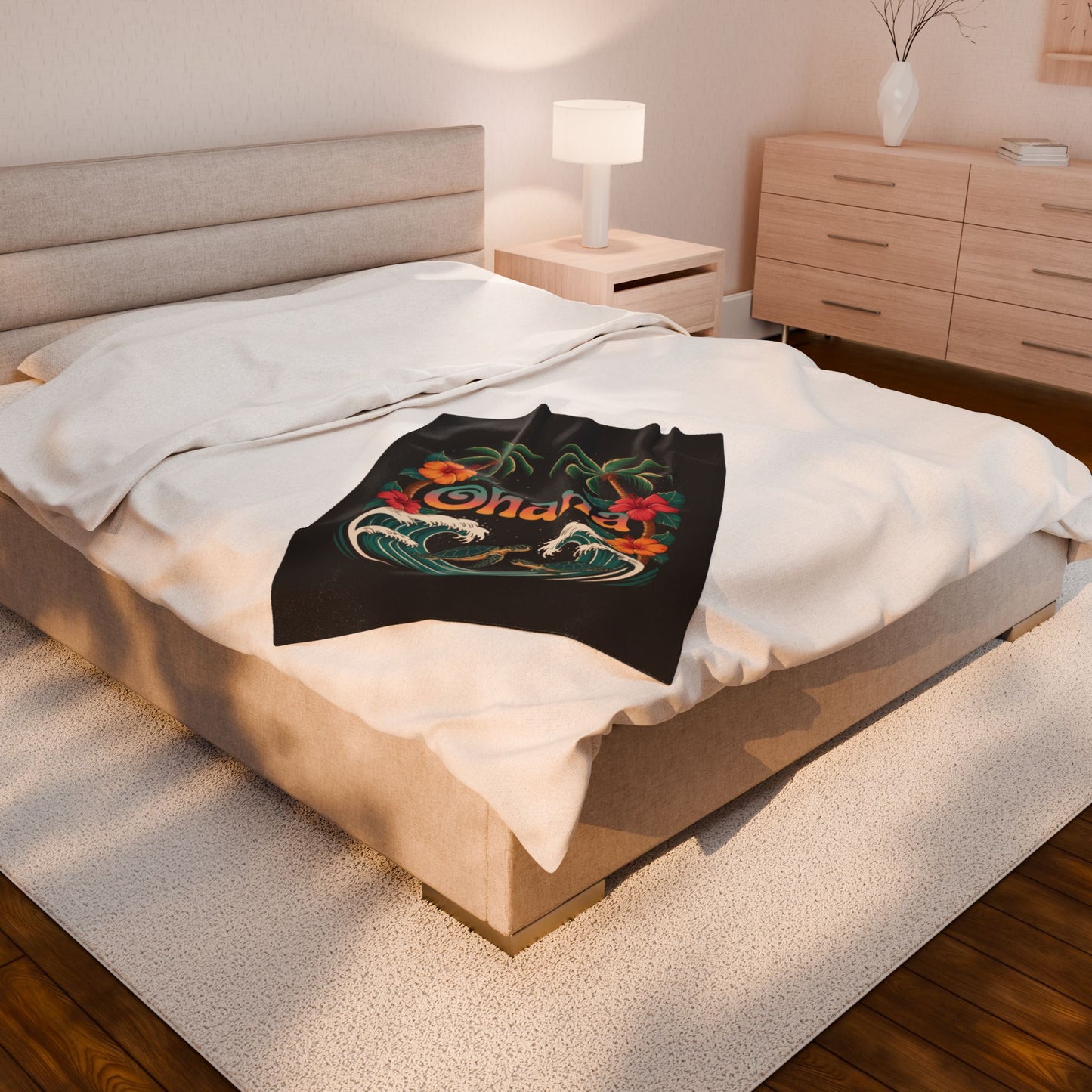 Ohana Hawaiian Turtle Blanket - Tropical Beach Throw with Palm Trees & Hibiscus - Cozy Coastal Decor Gift - Soft Summer Bed Blanket