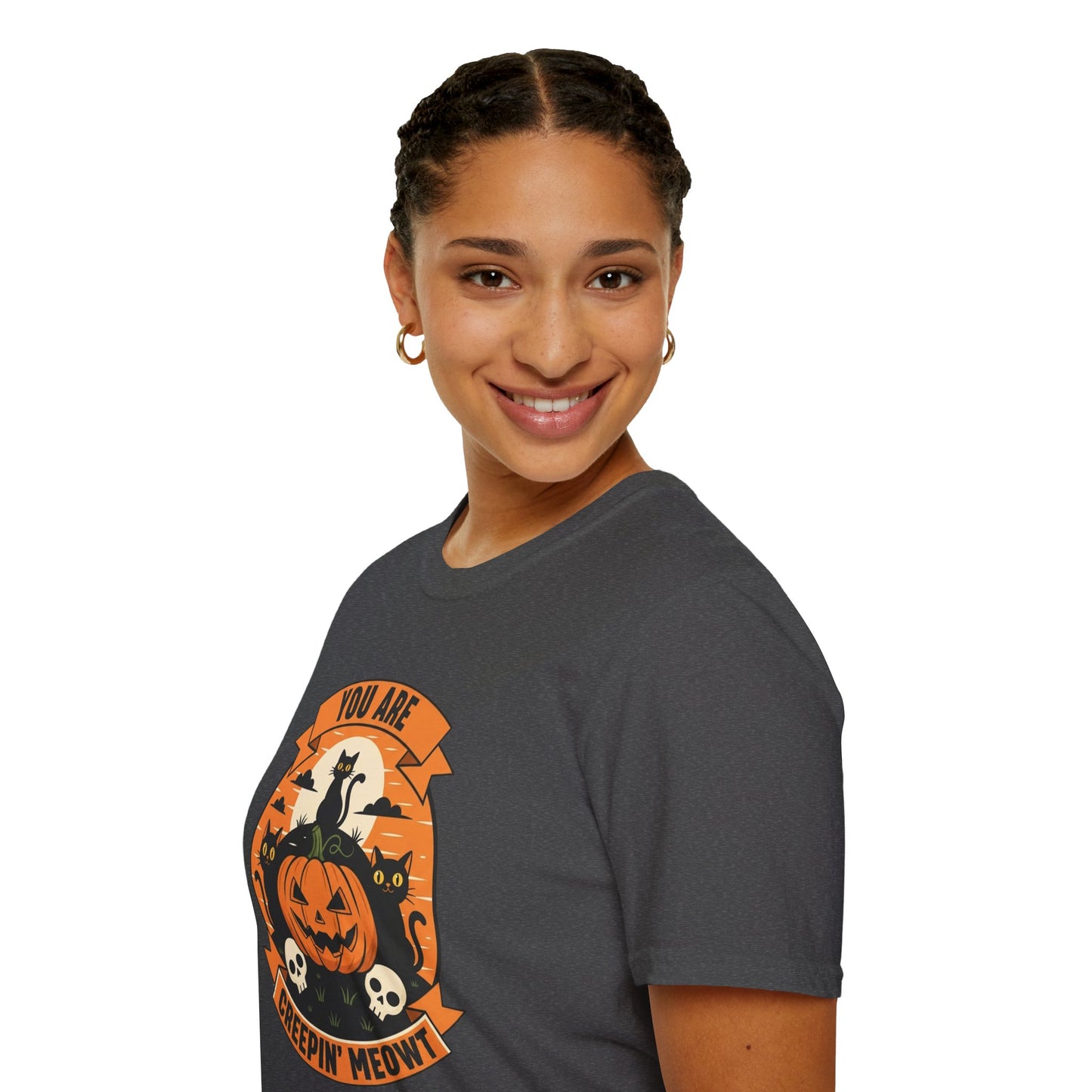 You Are Creepin' Meowt Halloween Cat T-Shirt | Funny Spooky Cat Tee | Black Cat Pumpkin Shirt | Cute Halloween Gift for Cat Lovers
