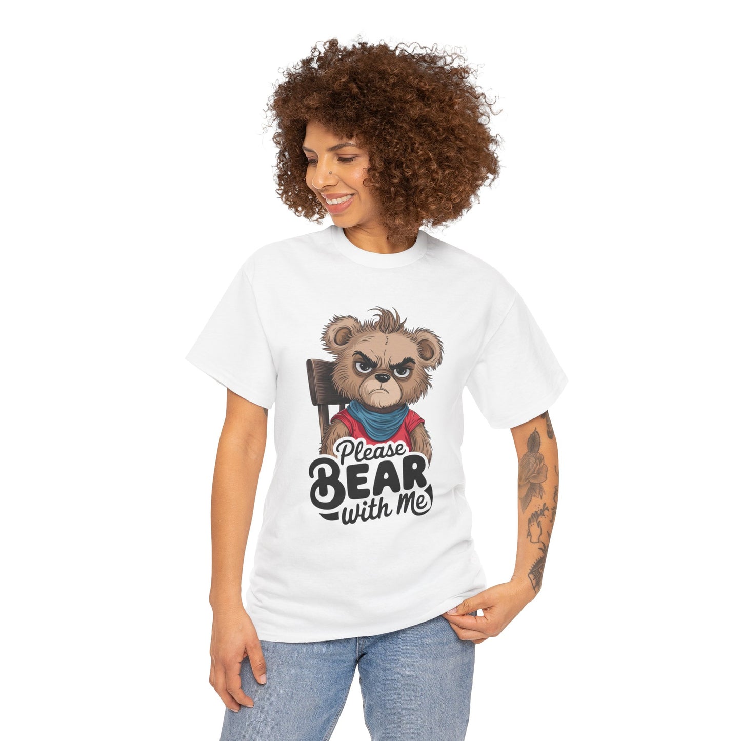 Grumpy Bear Graphic Tee – Please Bear With Me Shirt – Funny Animal T‑shirt – Sarcastic Humor Gift – Cute Bear Meme Art Tee