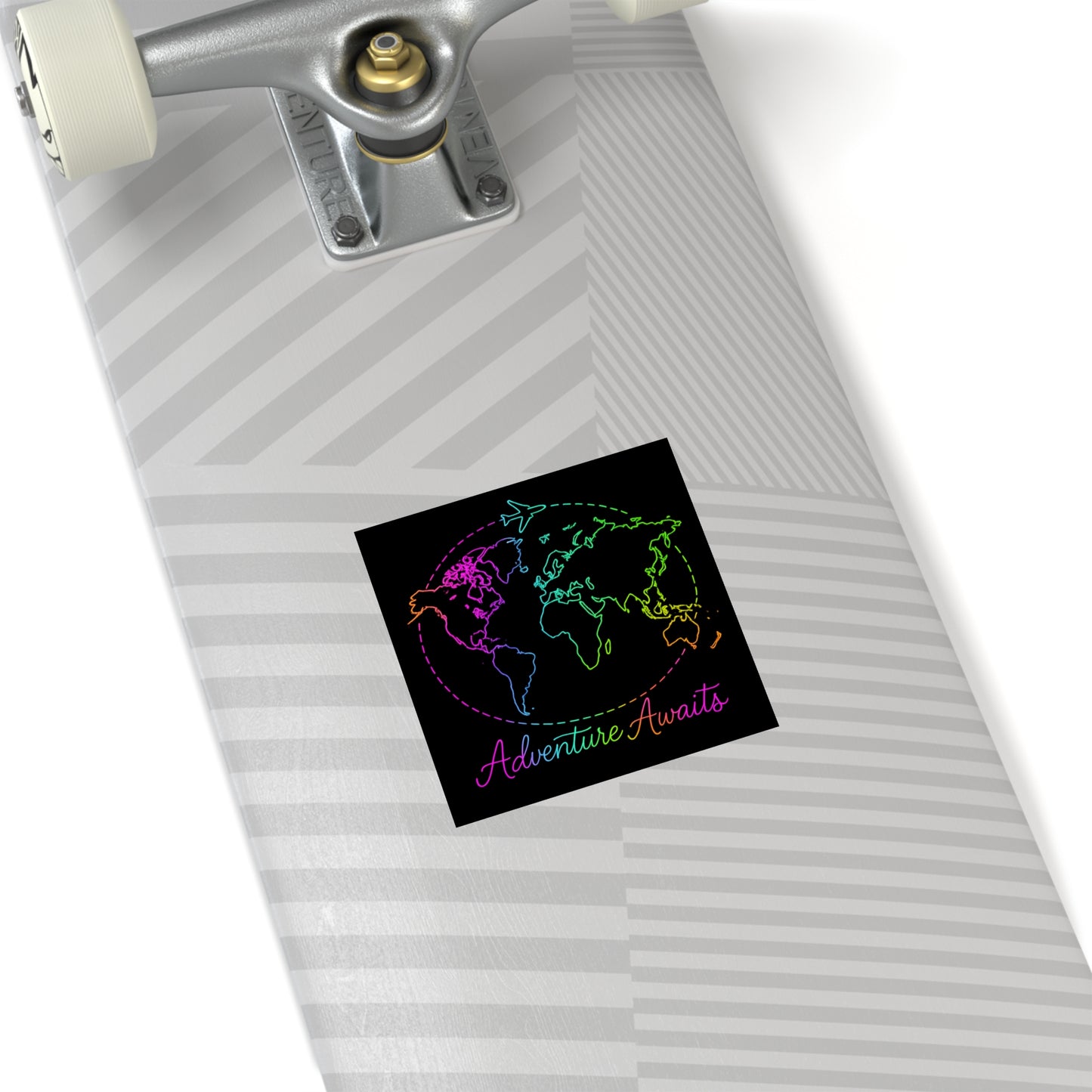 Adventure Awaits Neon Travel Sticker - Y2K Rainbow World Map Vinyl Decal for Luggage, Laptop and Water Bottle - Wanderlust Aesthetic