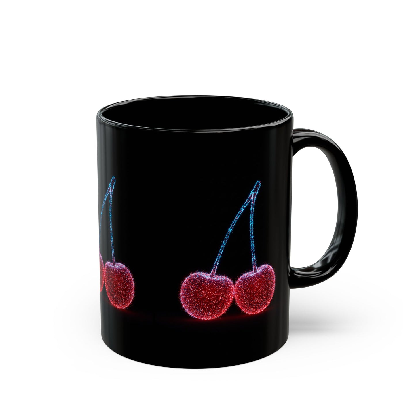 Cherry Art Black Coffee Mug | Bold Fruit Design Cup | Unique Kitchen Drinkware | Cool Modern Cherry Lover Gift | 11oz & 15oz Ceramic