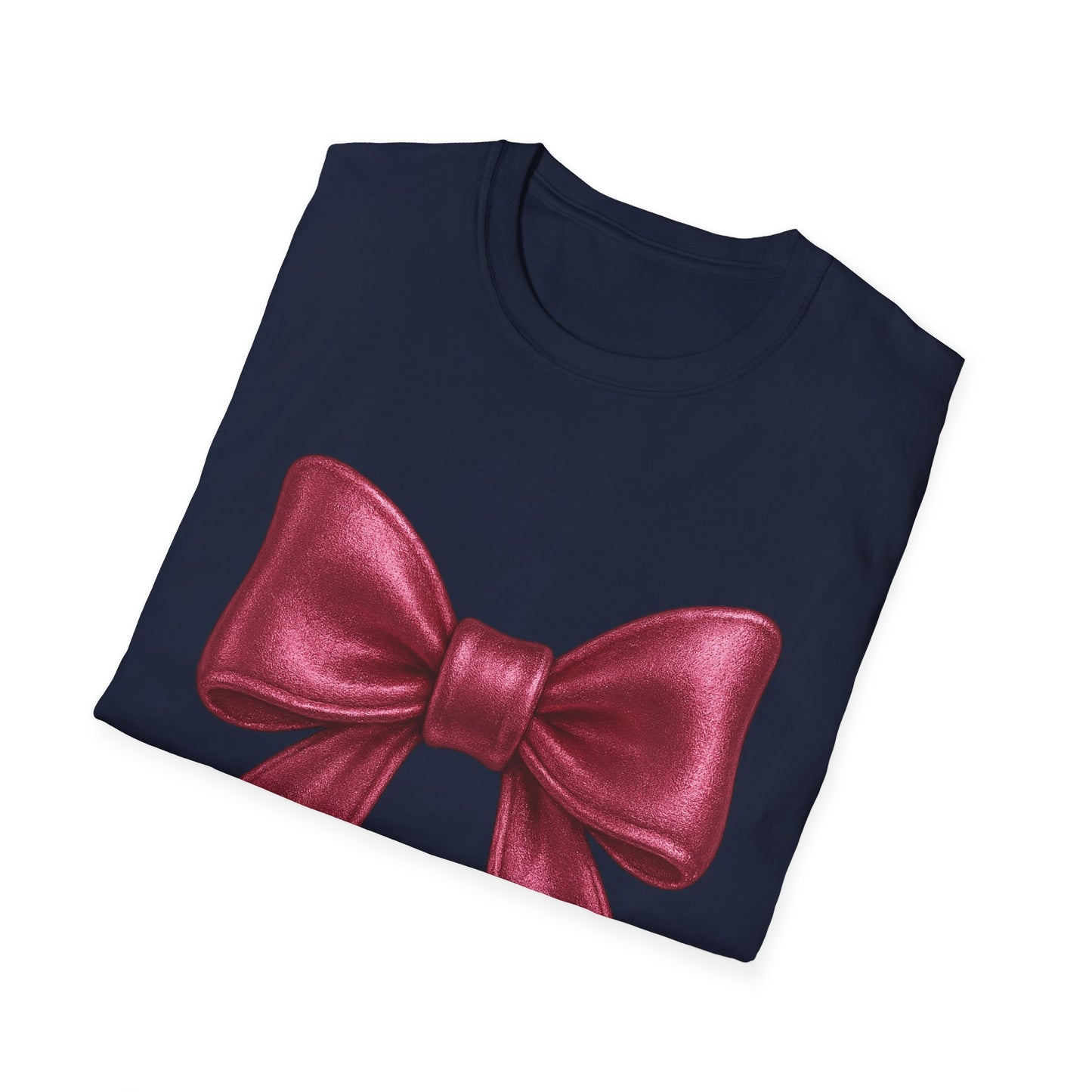 Metallic Burgundy Bow T-Shirt π | Elegant Cute Graphic Tee | Unisex Softstyle Shirt | Gift for Her, Aesthetic Outfit, Celebration Wear