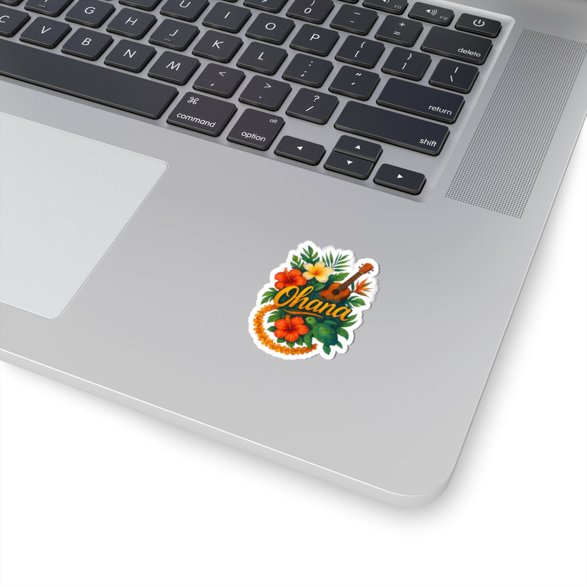 Ohana Hawaiian Sticker - Tropical Flower, Ukulele & Sea Turtle Vinyl Decal - Waterproof Laptop, Water Bottle, Family Gift Idea
