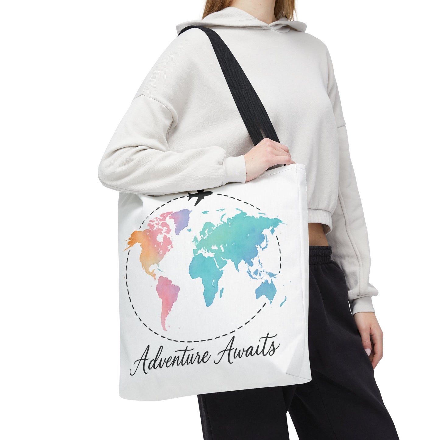 Adventure Awaits Watercolor World Map Tote Bag | Travel Canvas Tote | Wanderlust Gift, Beach, Camping, Airport Carryall, Eco-Friendly
