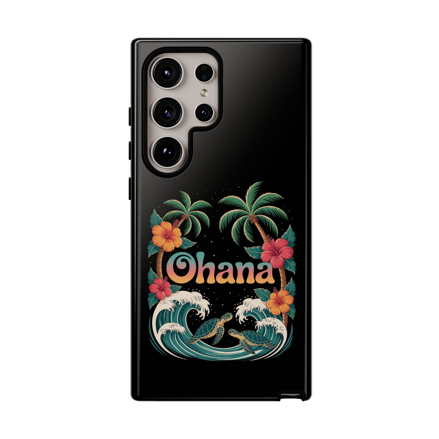 Tropical Ohana Samsung Case - Summer Beach Phone Cover - Hawaiian Palm & Hibiscus Design - Rugged & Glossy Protector for Galaxy