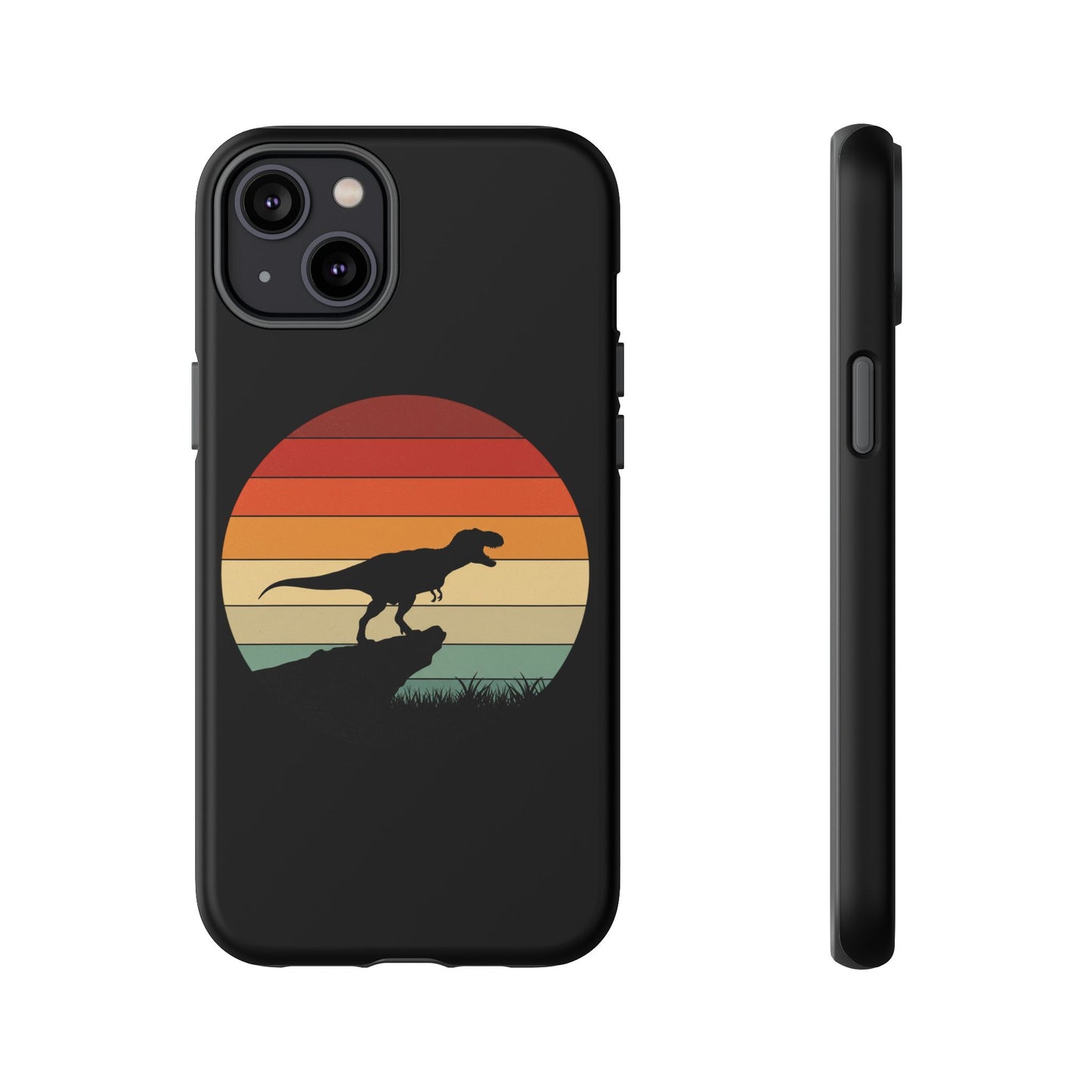 Retro Sunset Dinosaur iPhone Case | T‑Rex Silhouette Vintage Phone Cover for iPhone 14/15/16 Pro | Aesthetic Dinosaur Gift