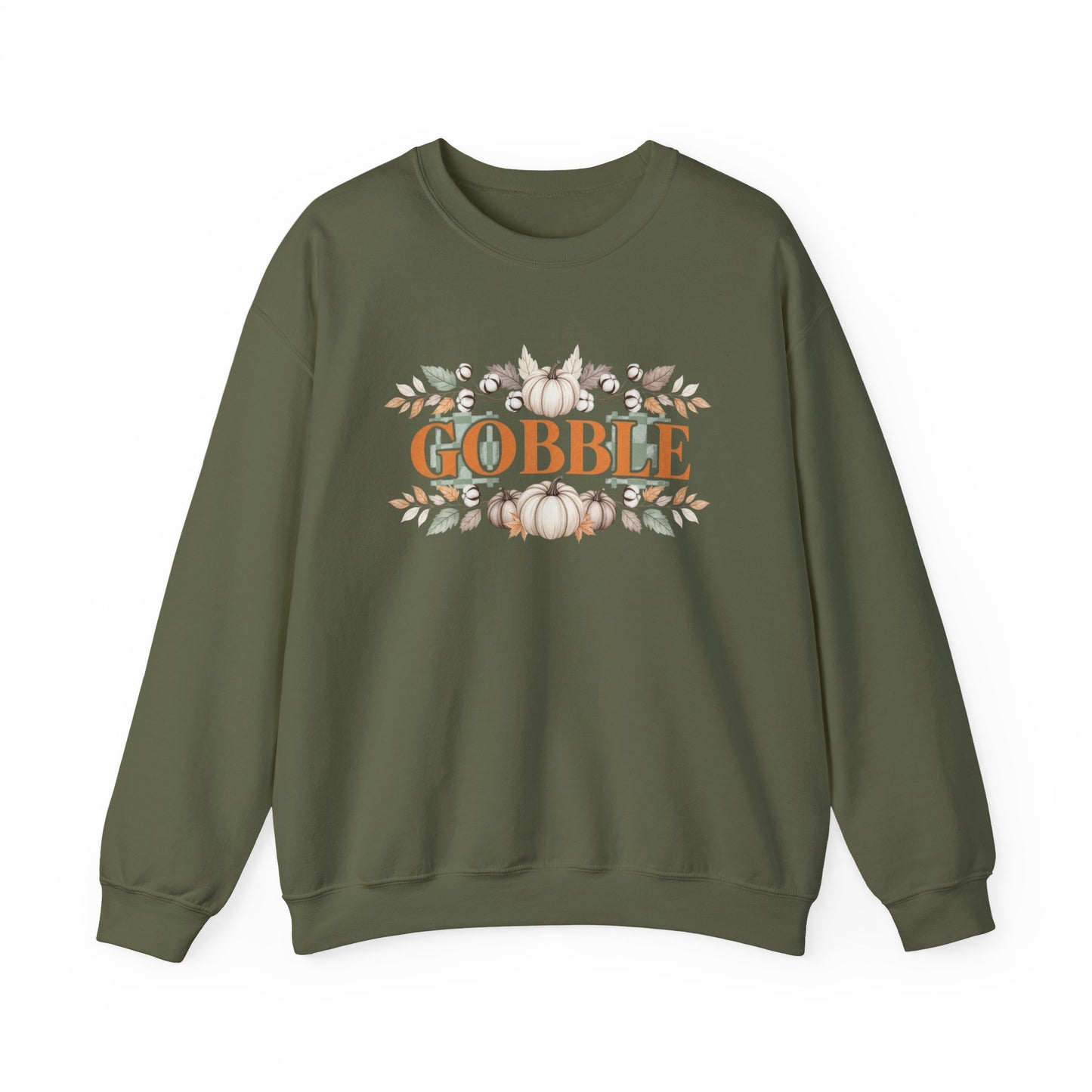 Gobble Thanksgiving Sweatshirt, Neutral Fall Pumpkin Crewneck, Autumn Cotton Stems Leaves Pullover, Cozy Rustic Thanksgiving Top