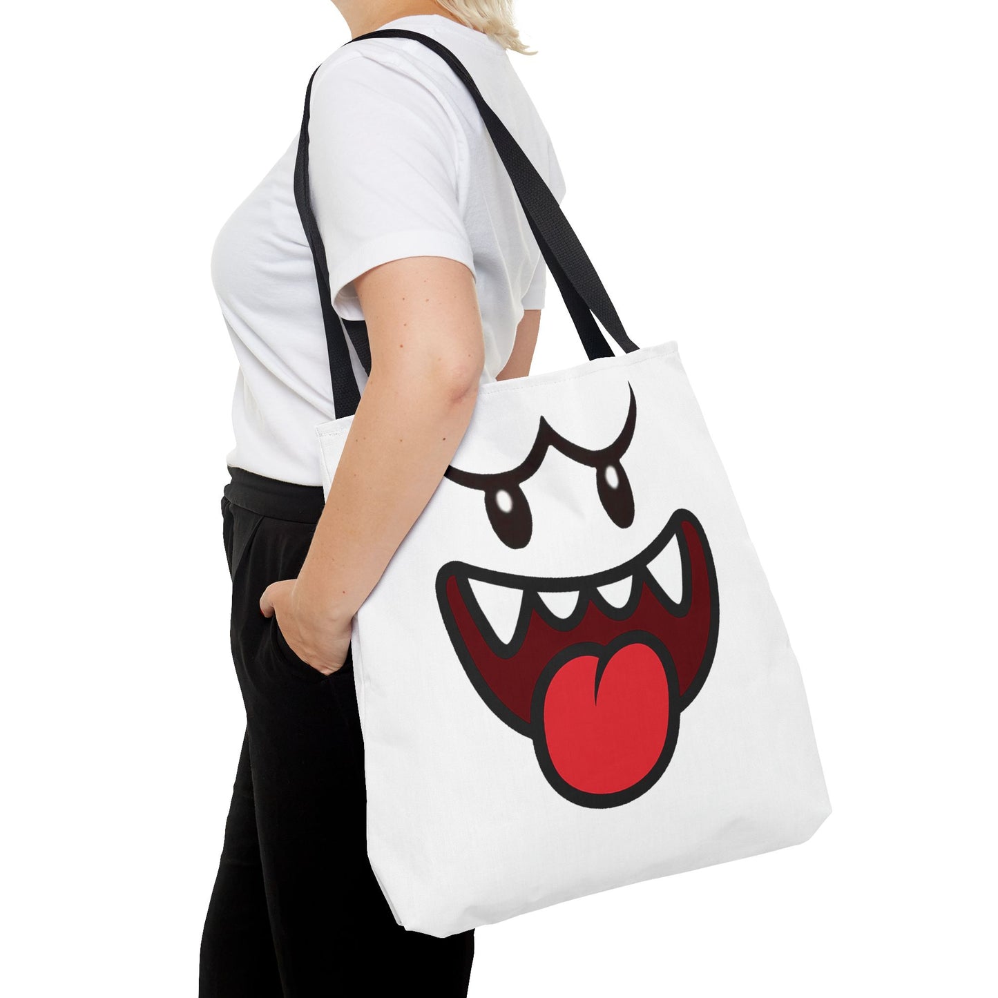 Funny Ghost Face Tote Bag, Spooky Halloween Shopping Bag, Creepy Cute Gamer Tote, Novelty Reusable Canvas Bag, Horror Themed Trick or Treat Bag