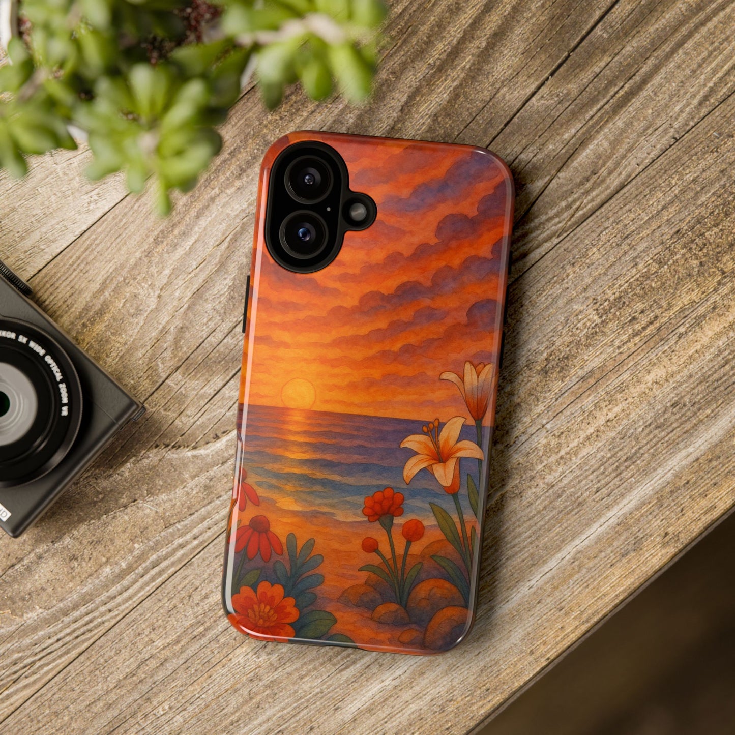 iPhone Case - Floral Ocean Sunset Watercolor Tough Case Nautical Phone Case Beach iPhone Case Ocean Sunset Theme