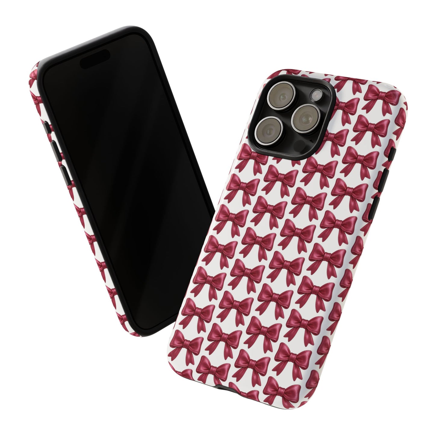 Coquette Bow iPhone Case - Burgundy Ribbon Pattern Phone Cover, Girly Aesthetic Accessory, Cute Gift for Her