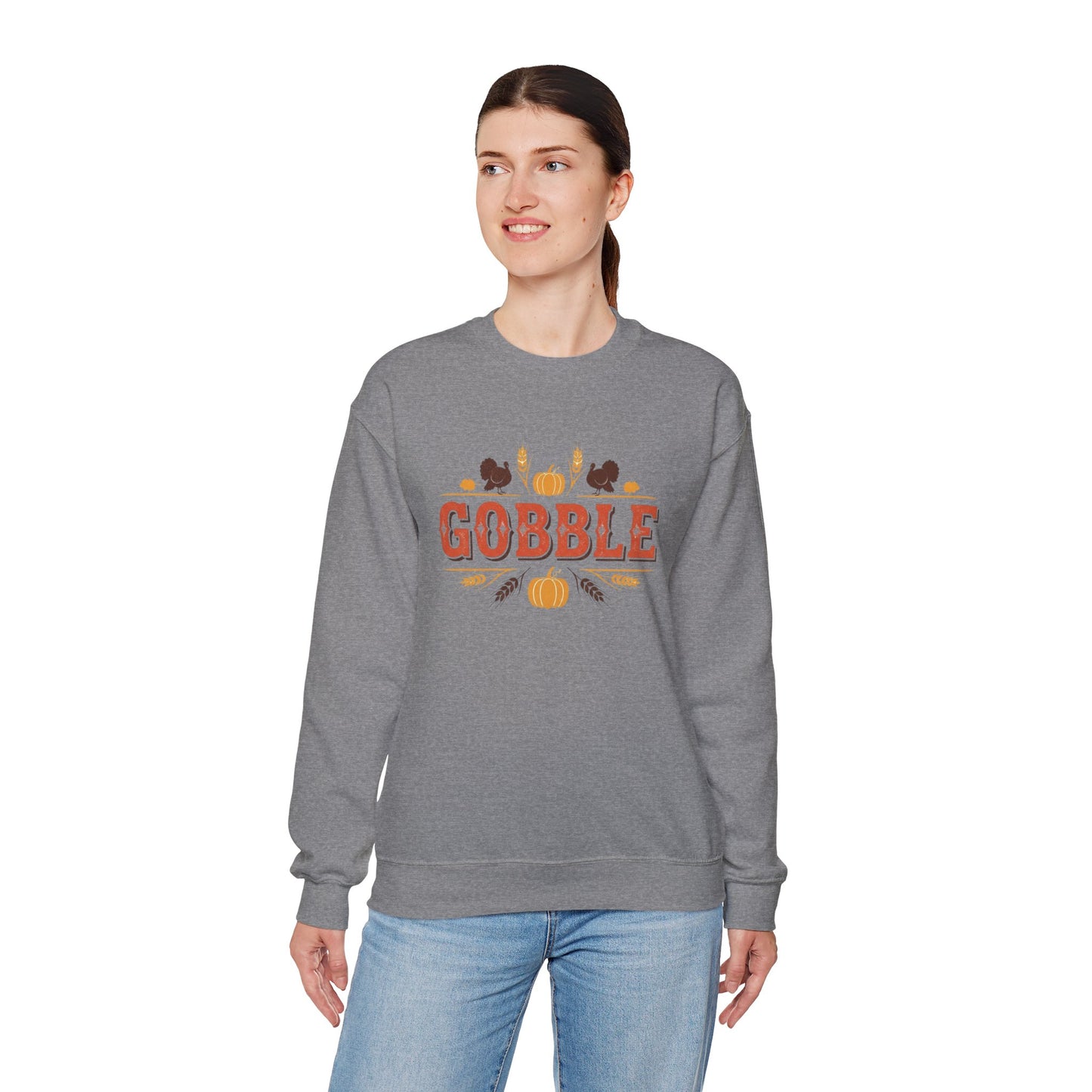 Gobble Thanksgiving Sweatshirt, Fall Pumpkin Turkey Shirt, Cozy Autumn Crewneck, Cute Gobble Pullover, Thanksgiving Dinner Outfit