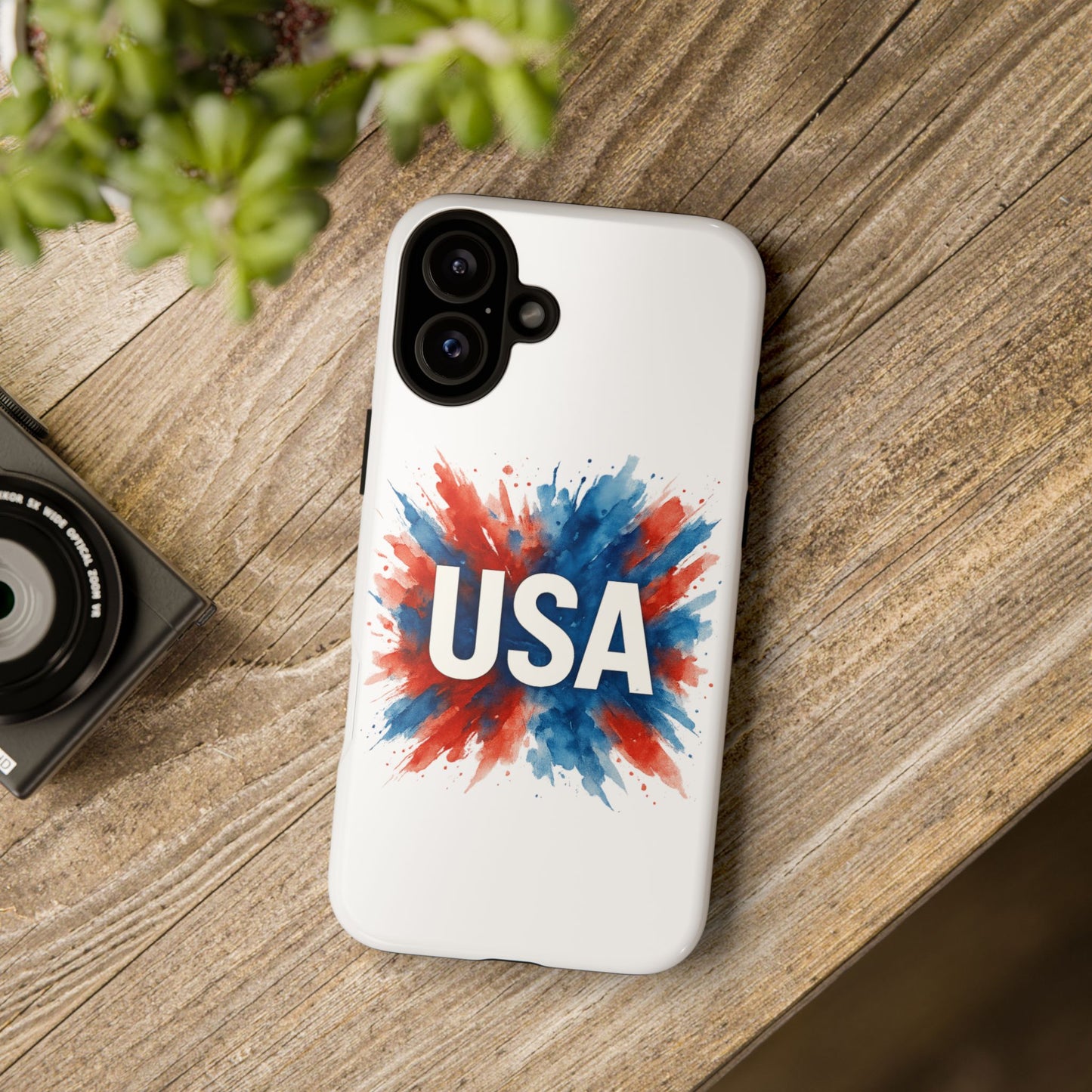 USA Splash iPhone Case - Patriotic Red White Blue Tough Cover, Dual-Layer Protection, 4th of July Memorial Day Gift