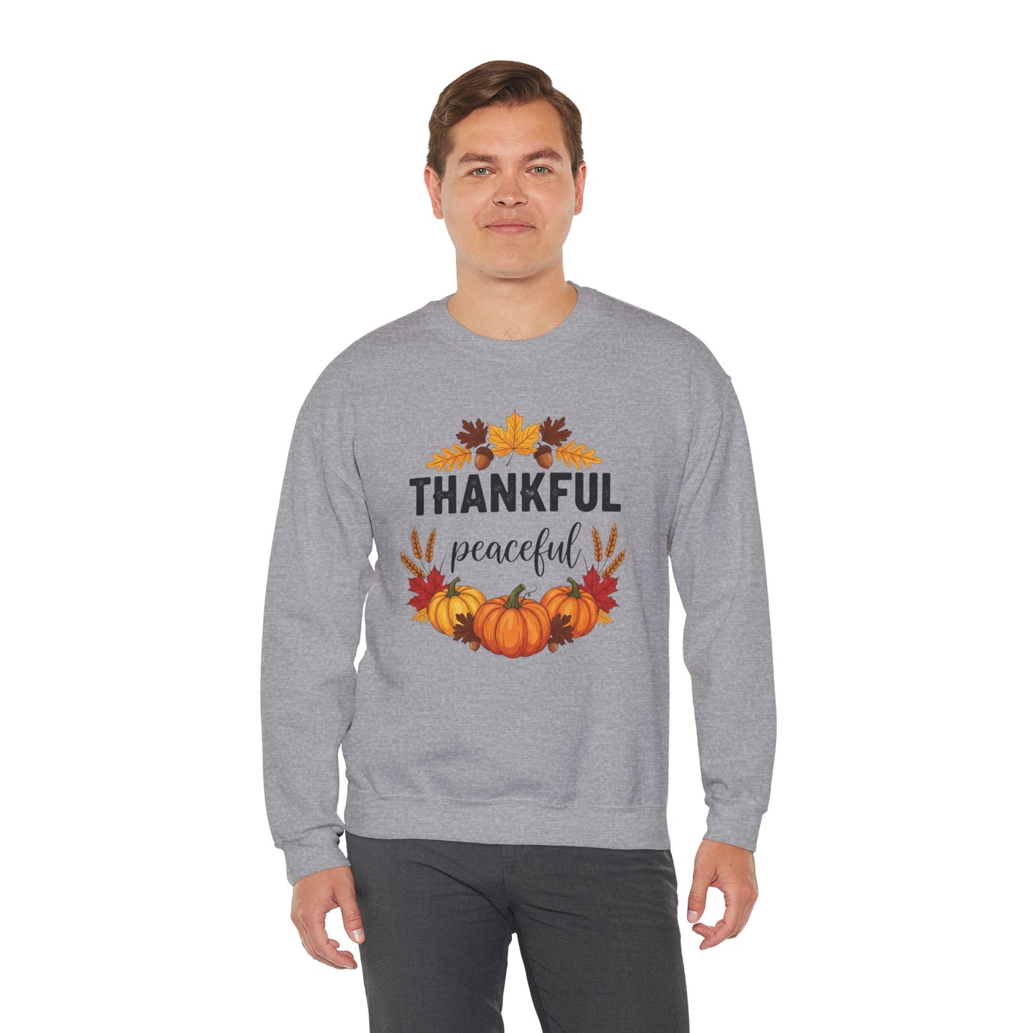 Thankful Peaceful Fall Sweatshirt, Autumn Pumpkin Crewneck, Thanksgiving Sweater, Cozy Seasonal Pullover, Gratitude Gift For Women Men