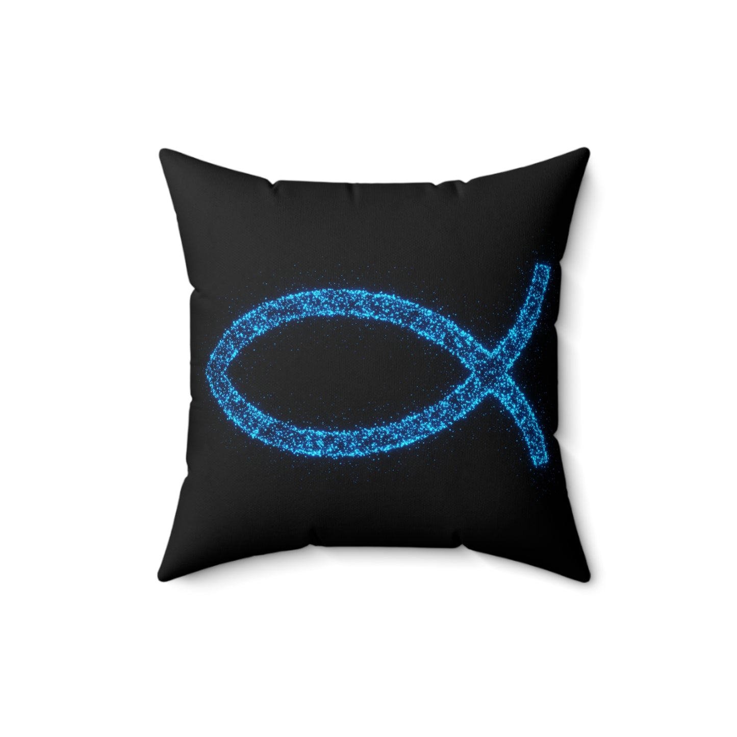 Ichthys Christian Fish Pillow – Bioluminescent Particle Design Cushion, Religious Decor, Faith Throw Pillow, Christian Gift