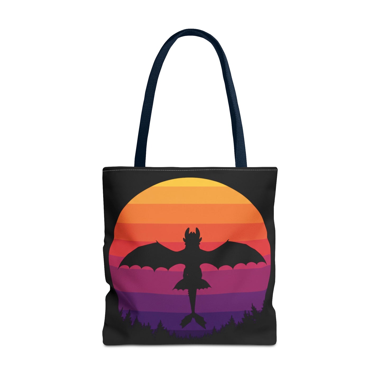 Sunset Dragon Flight Tote Bag, Reusable Eco-Friendly Shoulder Bag With Silhouette Design, Aesthetic Black Tote For Everyday Use And Gifts