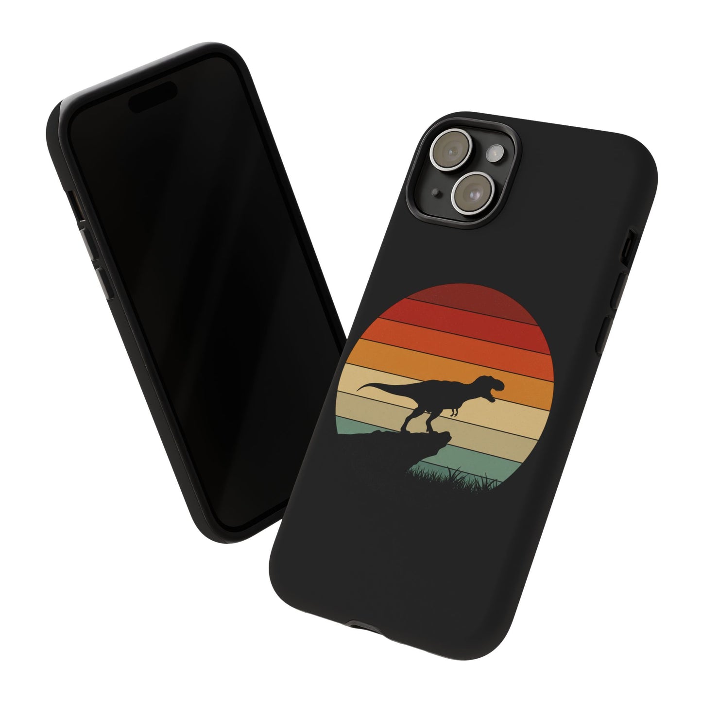 Retro Sunset Dinosaur iPhone Case | T‑Rex Silhouette Vintage Phone Cover for iPhone 14/15/16 Pro | Aesthetic Dinosaur Gift