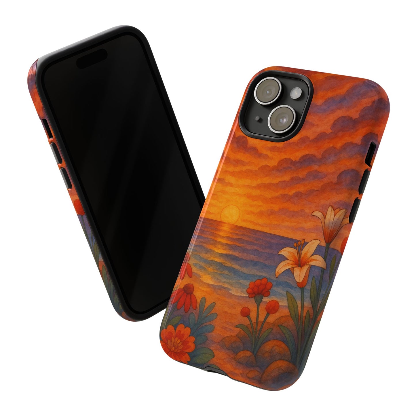 iPhone Case - Floral Ocean Sunset Watercolor Tough Case Nautical Phone Case Beach iPhone Case Ocean Sunset Theme