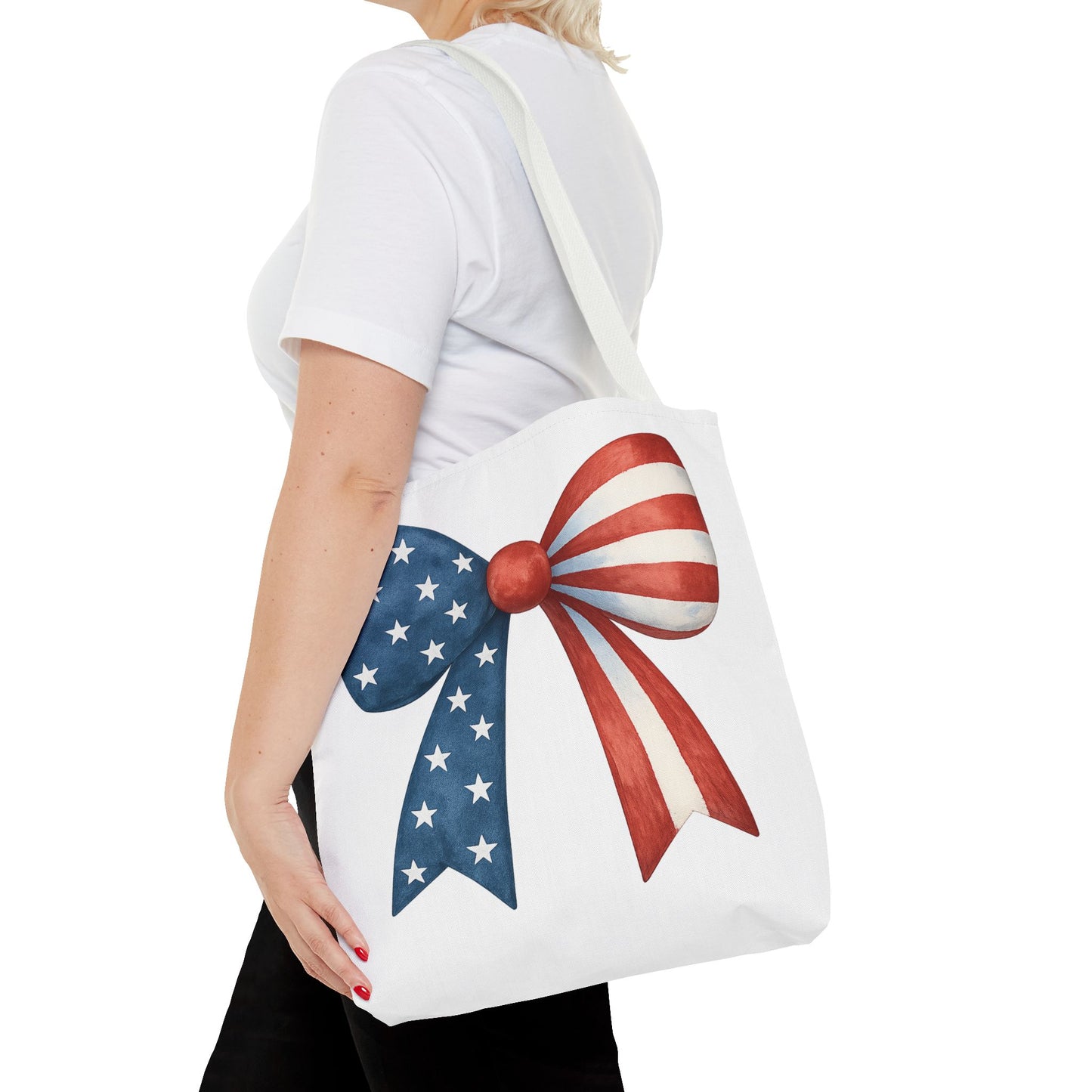 Patriotic Bow Tote Bag | 4th of July Reusable Bag | American Flag Tote | USA Stars Stripes Bag | Independence Day Gift | USA Market Bag