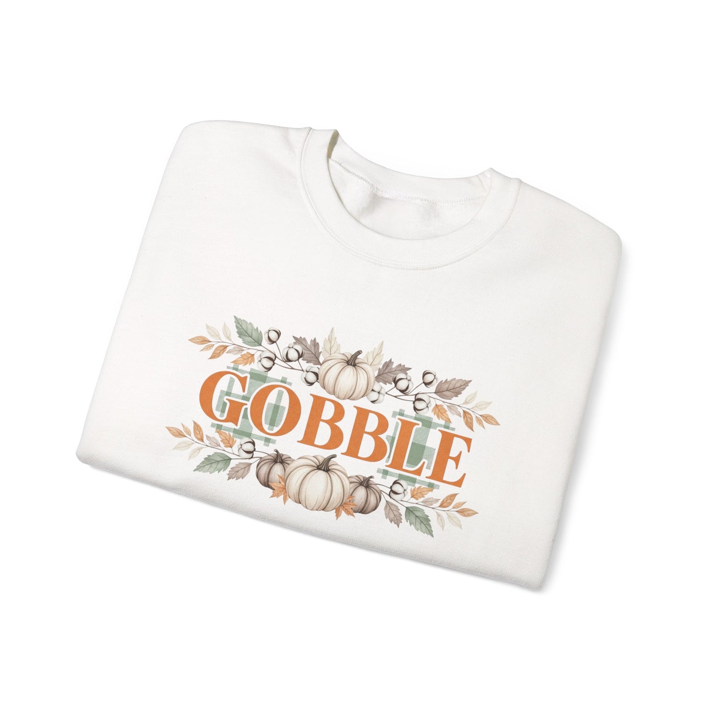 Gobble Thanksgiving Sweatshirt, Neutral Fall Pumpkin Crewneck, Autumn Cotton Stems Leaves Pullover, Cozy Rustic Thanksgiving Top