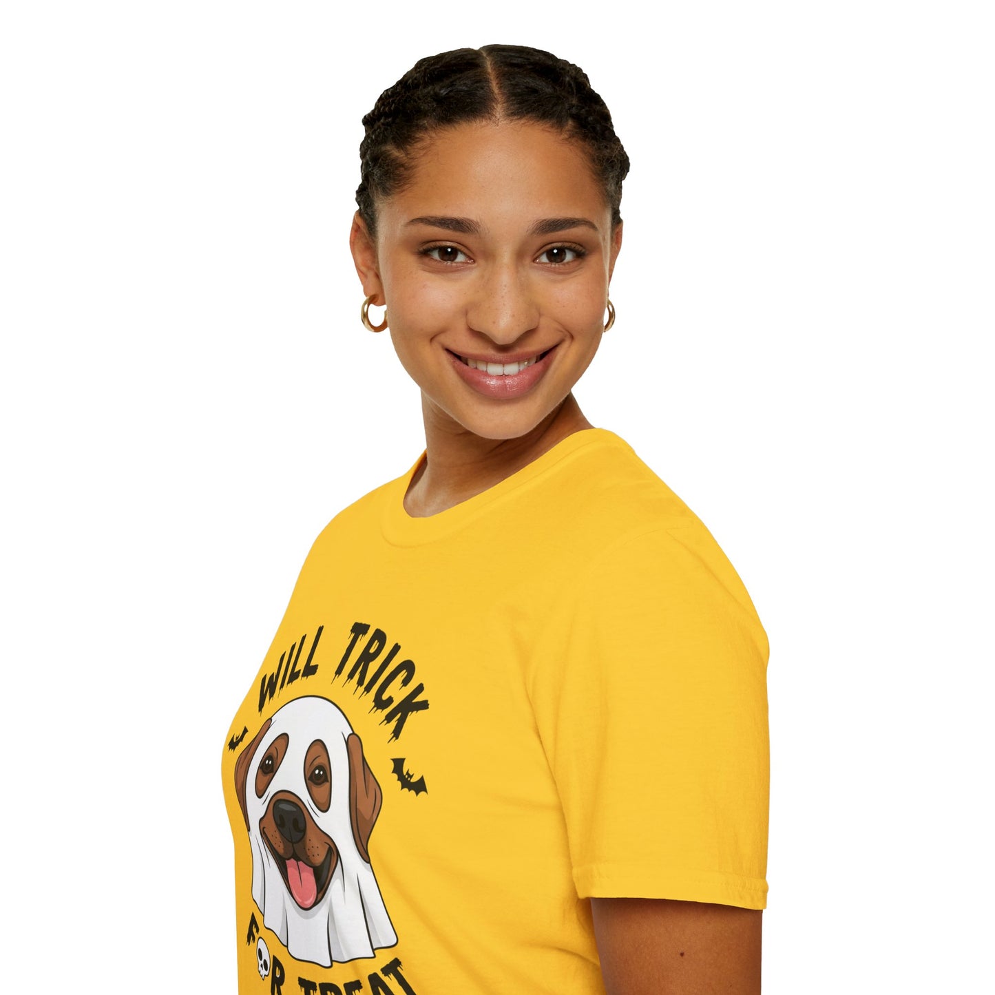 Will Trick for Treat Ghost Dog Halloween T-Shirt | Funny Spooky Dog Tee | Trick or Treat Pup Graphic Tee | Cute Fall Gift for Dog Lovers