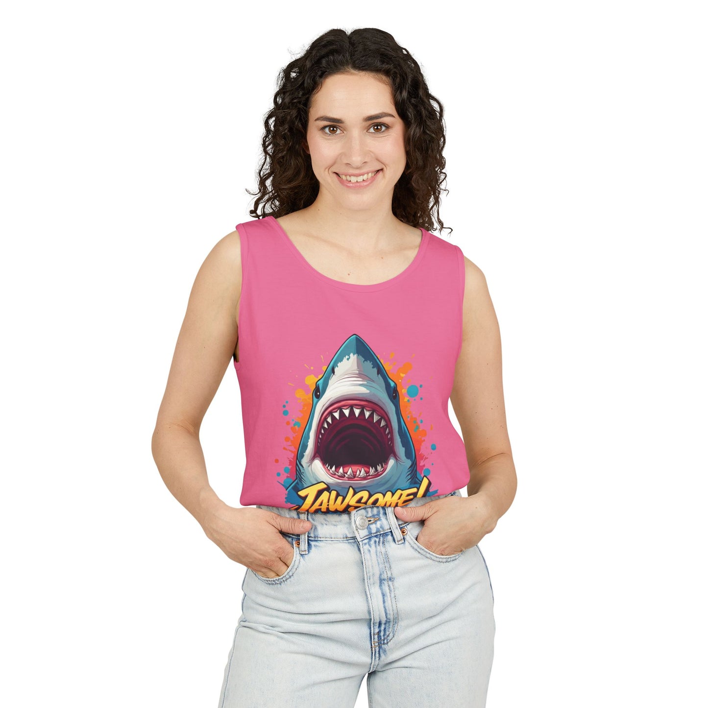 Jawsome Shark Graphic Tank Top | Funny Retro 90s-Style Shark Tee for Men and Women | Bold Ocean Print, Humor Gift, Summer Trending