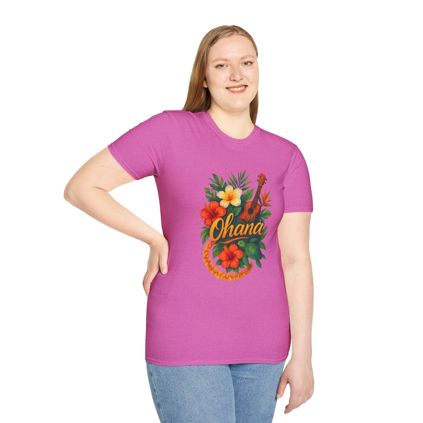 Ohana Hawaiian Shirt | Tropical Family T-Shirt | Luau Vacation Tee | Aloha Summer Shirt | Ukulele Turtle Floral Beach Gift